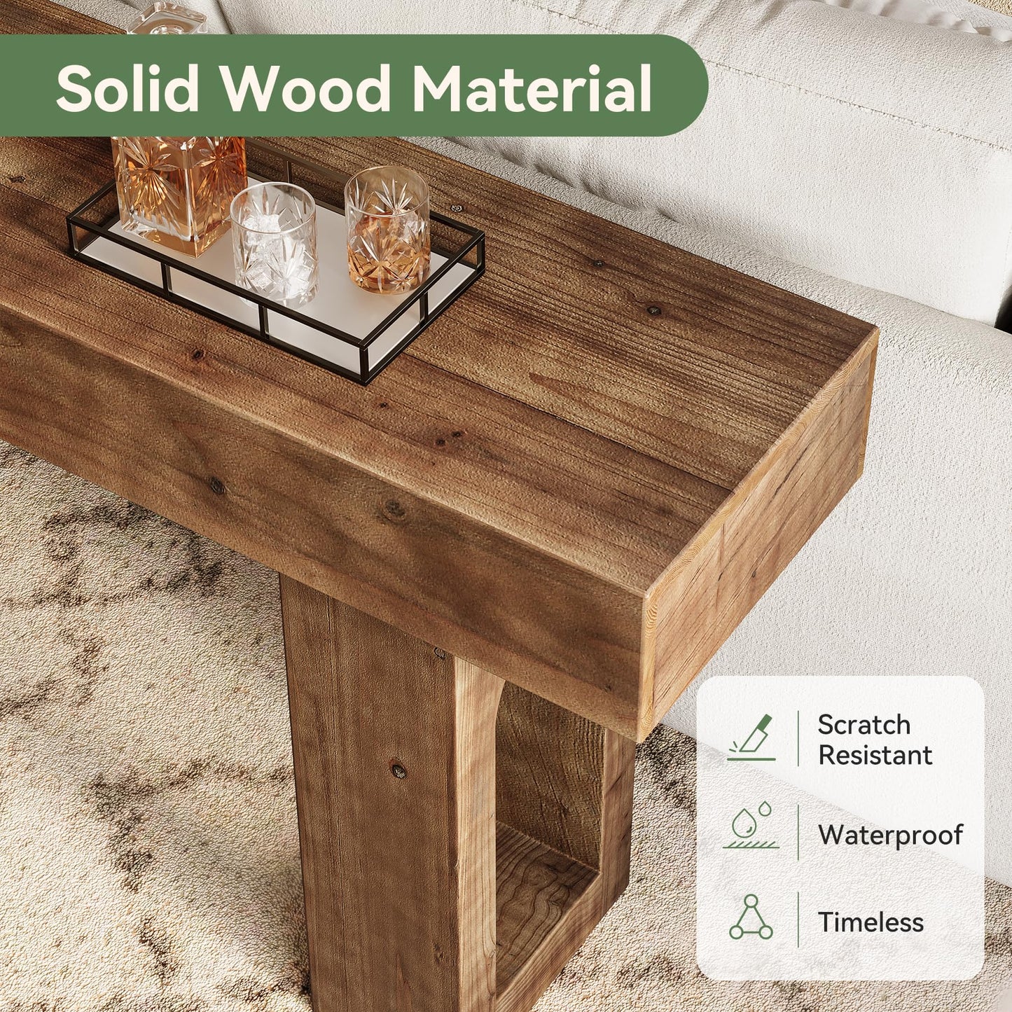 Solid Wood Console Table, 63-Inch Long Farmhouse Entryway Table, Sofa Console Behind Couch, for Foyer, Hallway, Living Room, Dark Brown