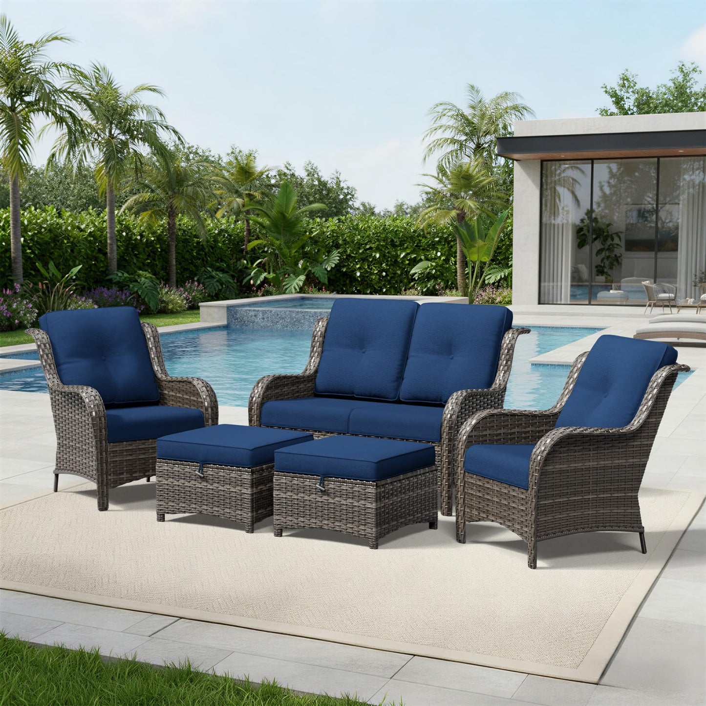 Joyside Patio Chairs Set of 2, Wicker Patio Furniture with High Back, Deep Seating, Wide Armrest, Thickened Cushions, Outdoor Rattan Furniture for Deck, Porch Use