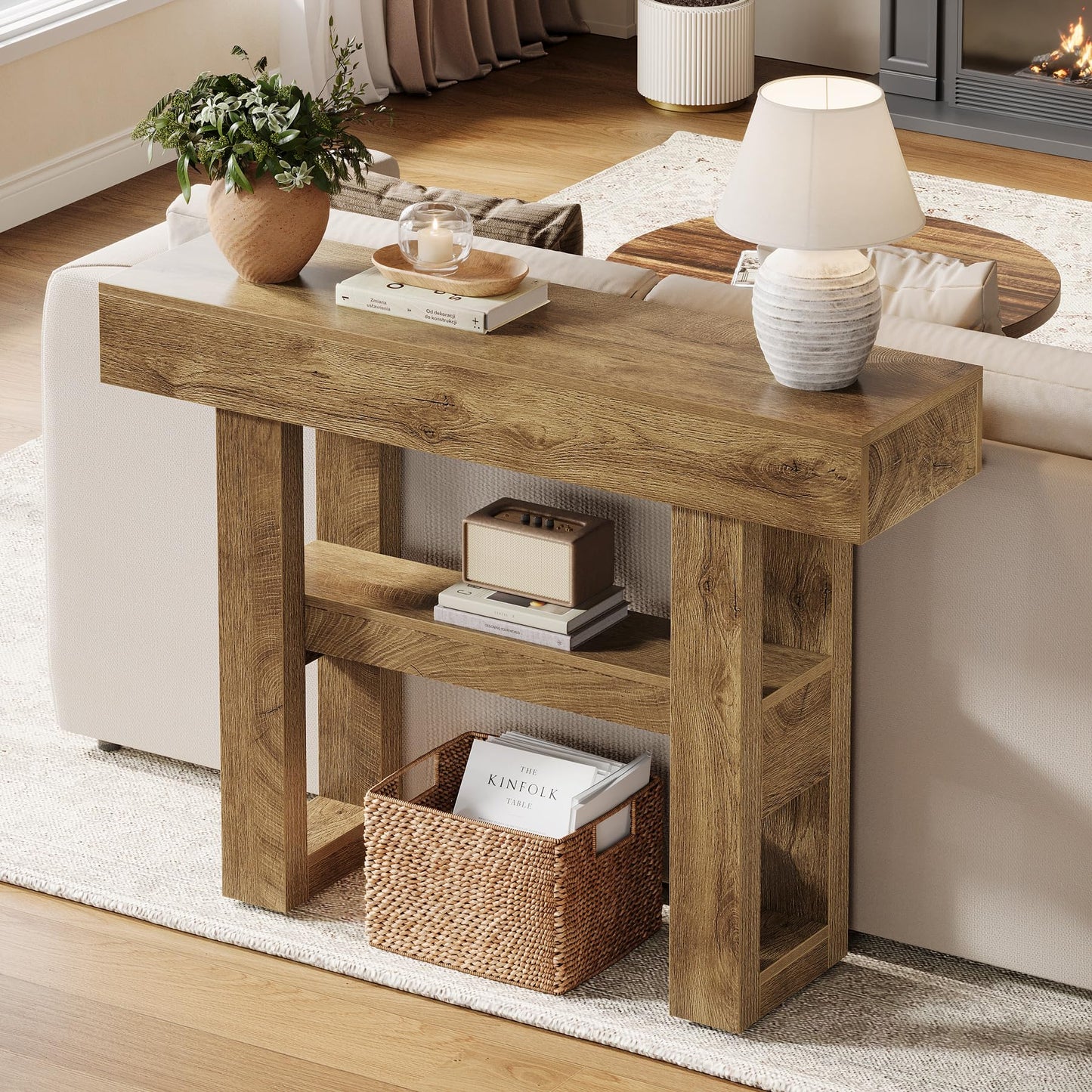 Tribesigns 41.34-Inch Farmhouse Console Table, 2-Tier Narrow Sofa Table Behind The Couch, Entryway Furniture with Storage Shelves for Hallway Foyer Living Room, Rustic Brown
