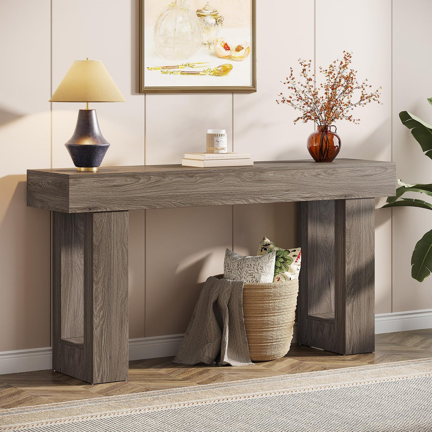 Tribesigns 63-Inch Long Console Table, Wooden Rectangular Sofa Table Behind The Couch, Farmhouse Entryway Table for Entrance, Hallway, Living Room (Natural)