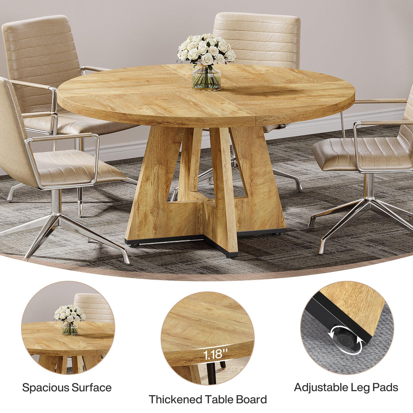 Tribesigns 47-Inch Round Conference Table for 4-6 People, Wooden Meeting Room Table with Thicken Tabletop and Wood Base (Grey)