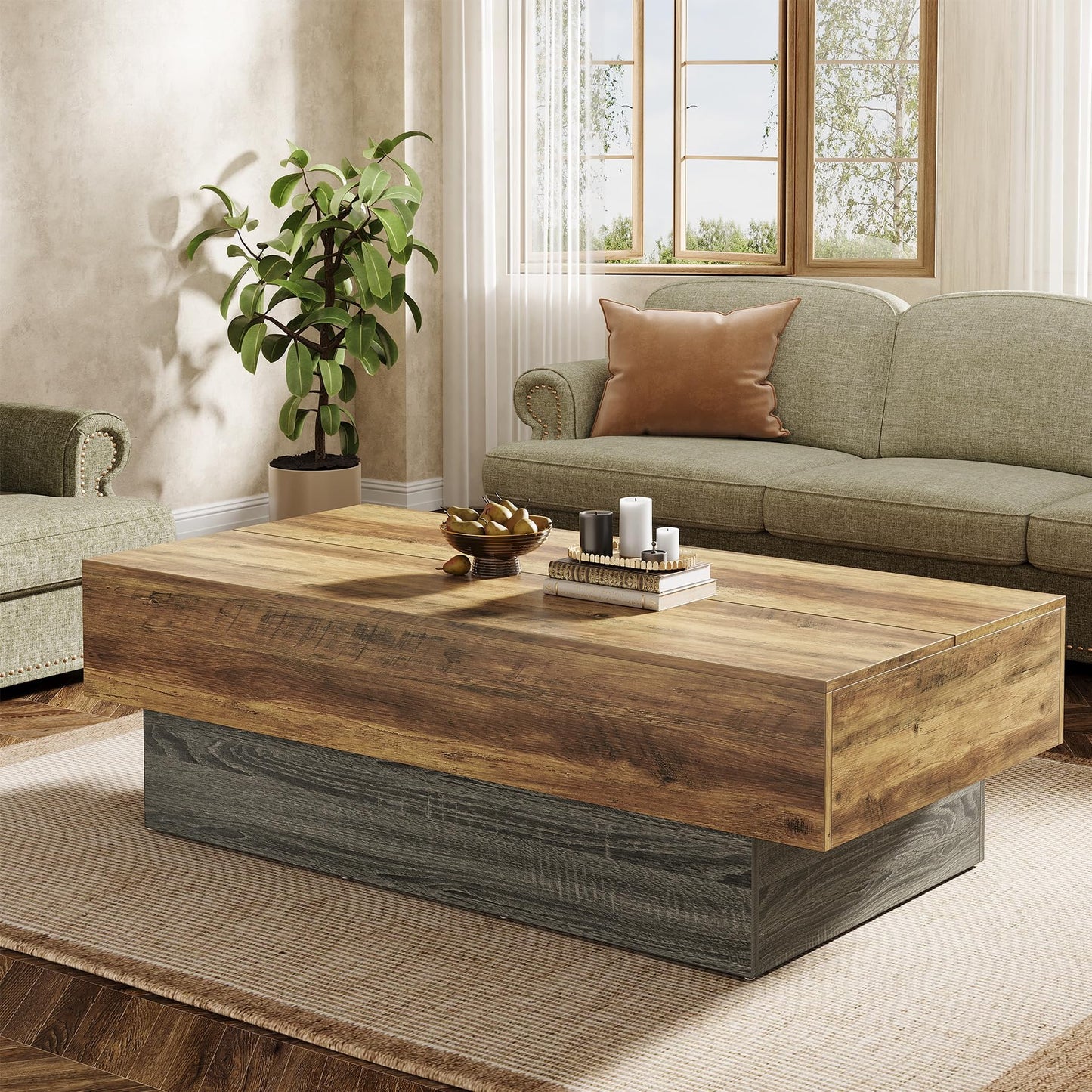 Tribesigns Modern Black Coffee Table, 55-Inch Rectangle Wooden Tea Table, Large Center Table for Living Room, Reception Room