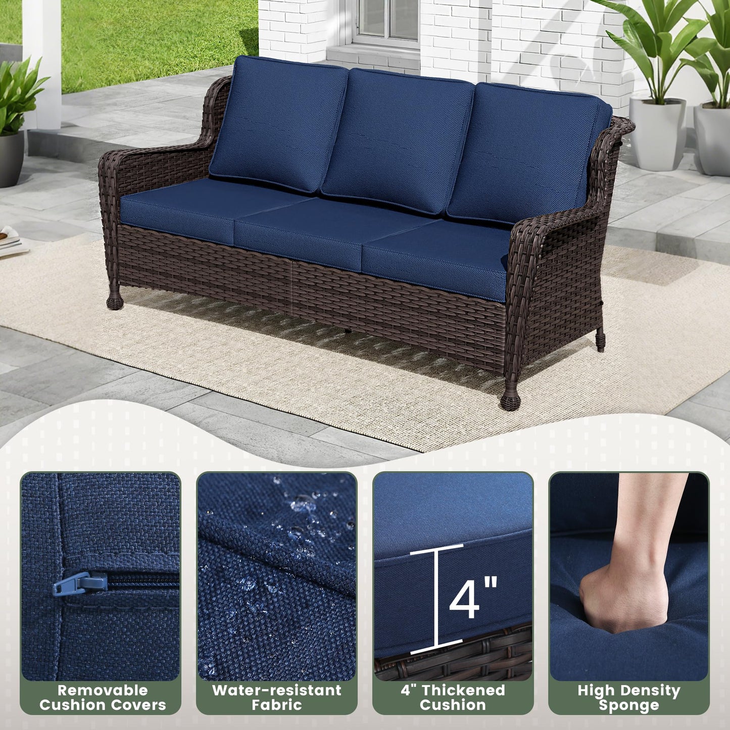 Wicker Patio Loveseat, All-Weather Rattan 2-Seat Sofa with Cushions, Outdoor Patio Furniture Set for Patio, Balcony, Backyard, Deck, Poolside