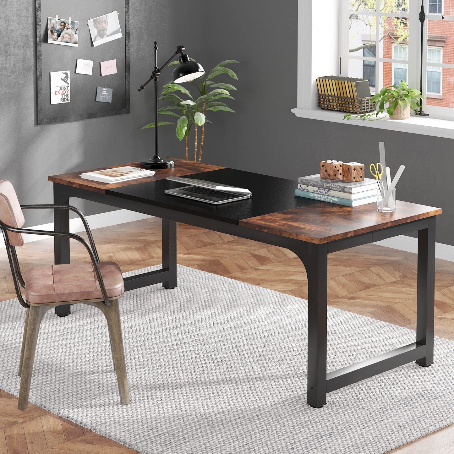 Tribesigns Modern Simple Computer Desk, 47 inch Vintage Office Desk Computer Table, Study Writing Study Desk Workstation for Home Office, Rustic Brown
