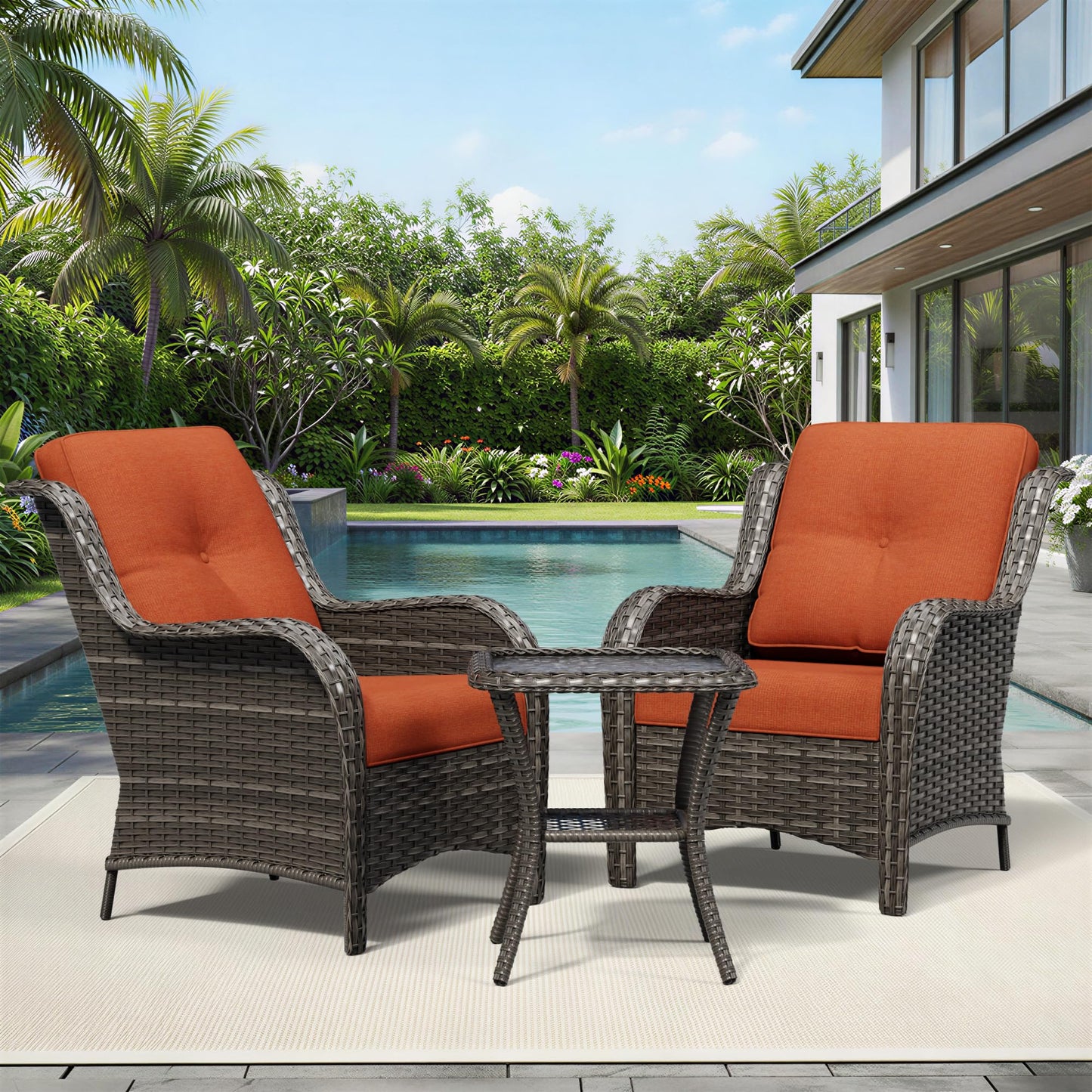 Joyside Patio Chairs Set of 2, Wicker Patio Furniture with High Back, Deep Seating, Wide Armrest, Thickened Cushions, Outdoor Rattan Furniture for Deck, Porch Use