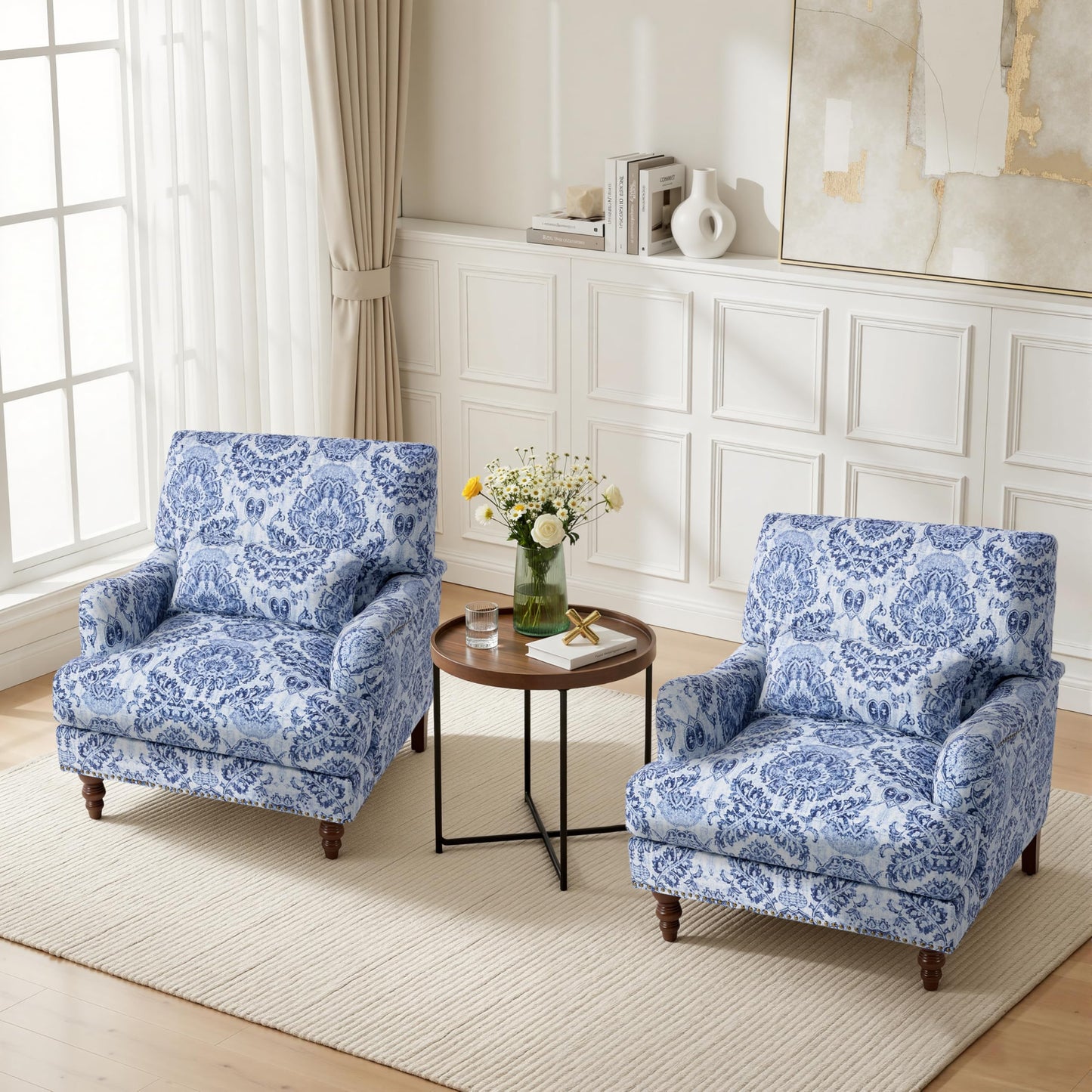 Accent Chair for Living Room, Upholstered Armchair with Nailhead Trim & Solid Wood Legs, Mid Century Modern Club Chair for Bedroom/Reading Room, Rococo Green