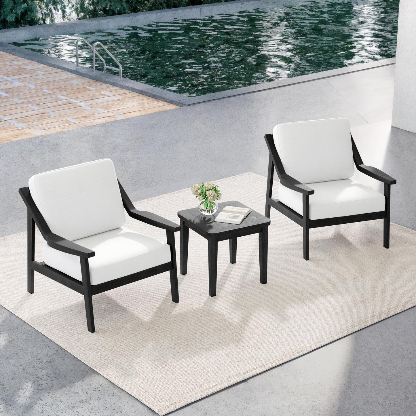 Outdoor Patio Furniture Set, 2 Piece Outdoor Patio Sofa Armchairs with Washable Thick Cushions, All-Weather Solid Wood Patio Bistro Set for Porch, Balcony, Natural Frame & Beige Cushion
