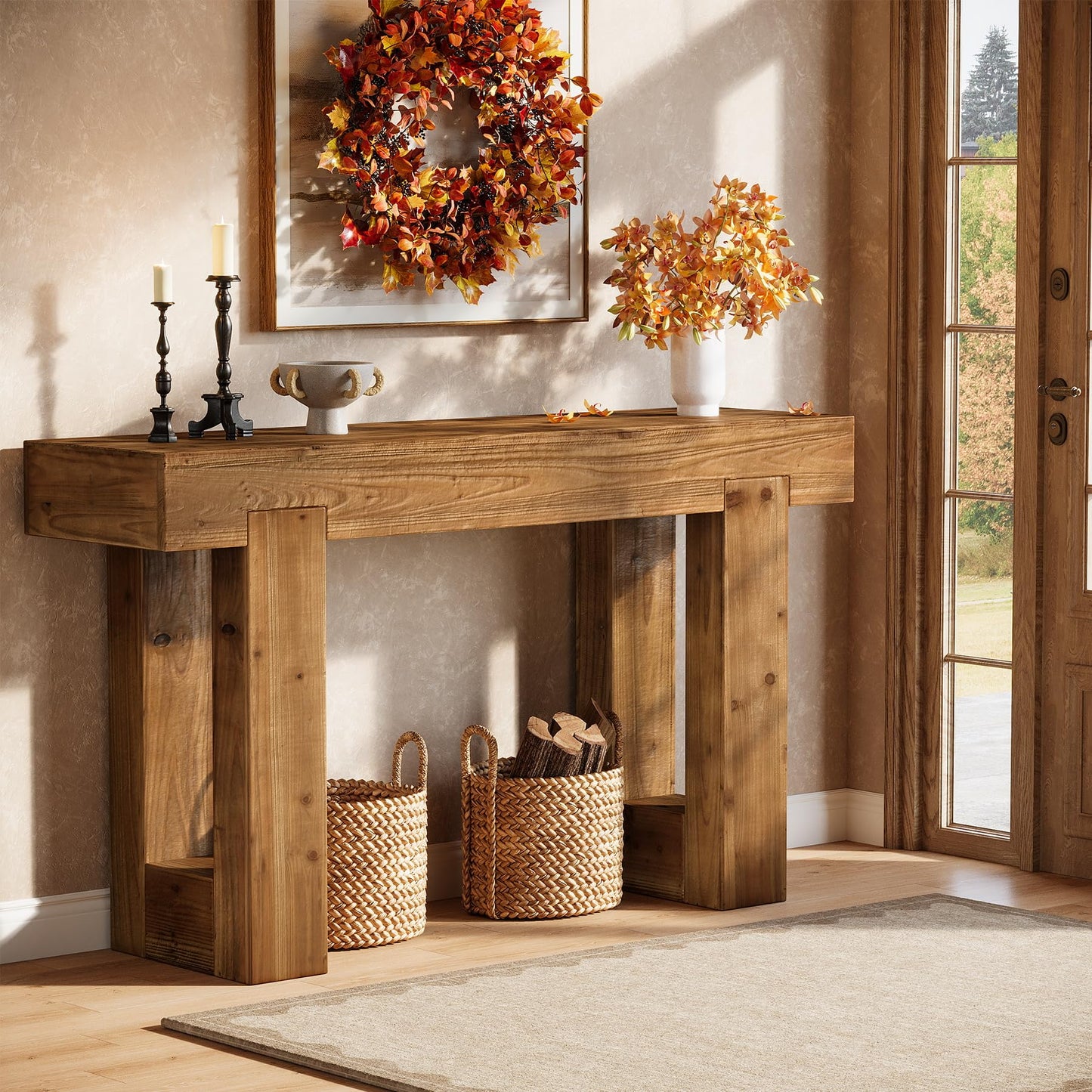 Tribesigns 63-Inch Long Console Table, Wooden Rectangular Sofa Table Behind The Couch, Farmhouse Entryway Table for Entrance, Hallway, Living Room (Natural)
