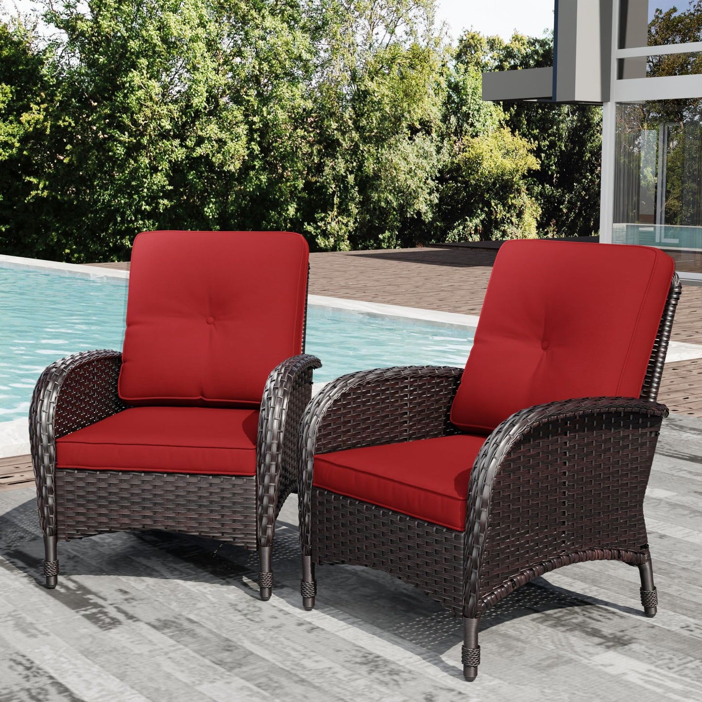 Joyside Wicker Patio Chairs Set of 2, Rattan Outdoor Furniture with Thickened Cushions, High Back, Deep Seating, Wide Armrest, Outdoor Chairs for Porch, Deck