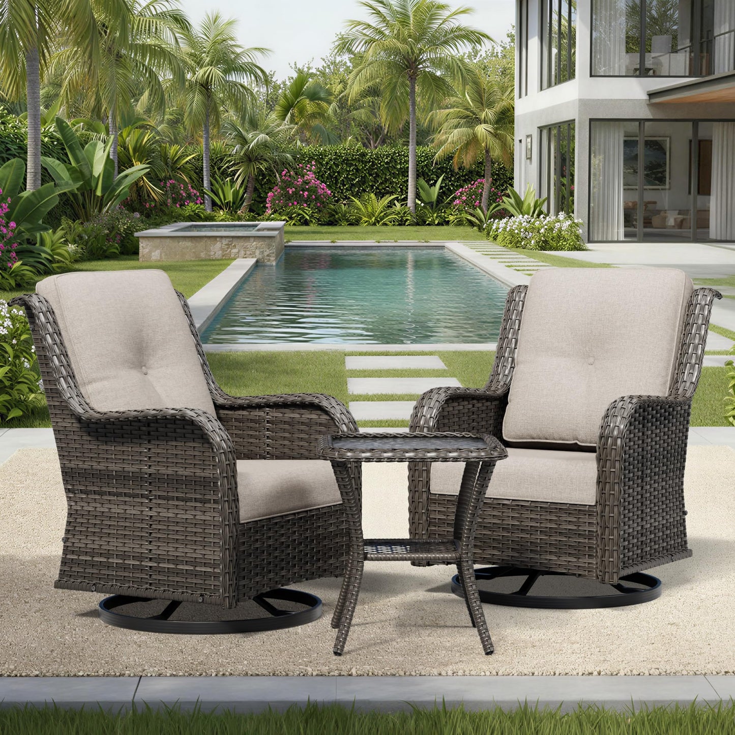 Joyside Patio Chairs Set of 2, Wicker Patio Furniture with High Back, Deep Seating, Wide Armrest, Thickened Cushions, Outdoor Rattan Furniture for Deck, Porch Use