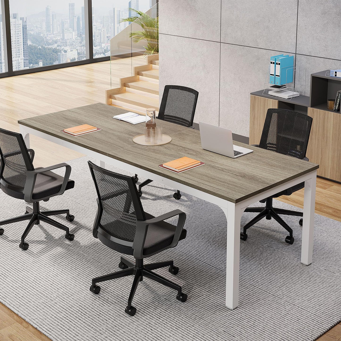 Tribesigns 6.5 FT Conference Room Table, 78.74" W x 27.56" D Large Office Conference Table, Modern Seminar Meeting Table Desk for Boardroom, Meeting Room (1, Rustic Brown)
