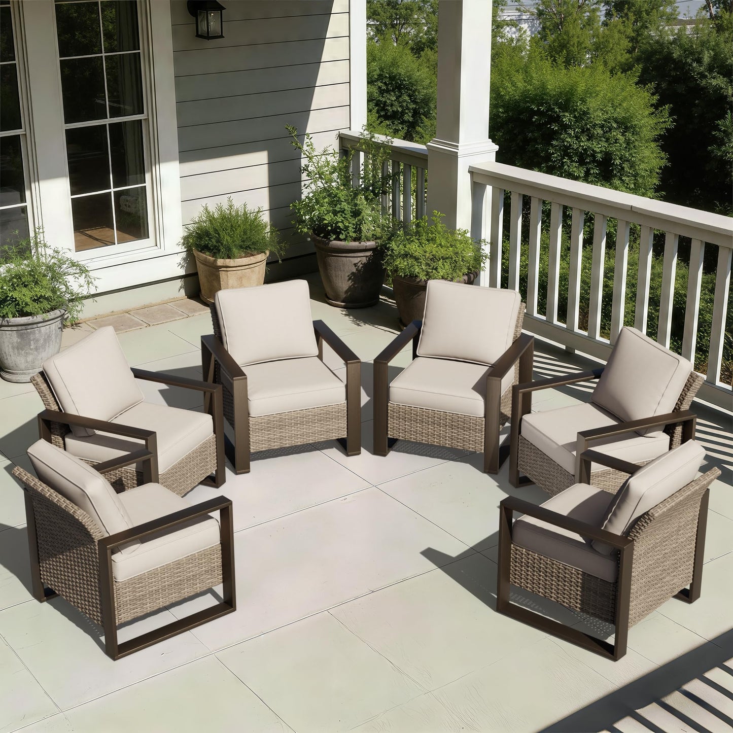 Joyside Outdoor Patio Swivel Rocker Chairs, 3 Pieces Wicker Furniture Set, 2 Swivel Rocking Chairs and 1 Table, Metal Wide Armrest, Thick Cushions and Deep Seating for Garden, Backyard, Porch, Deck