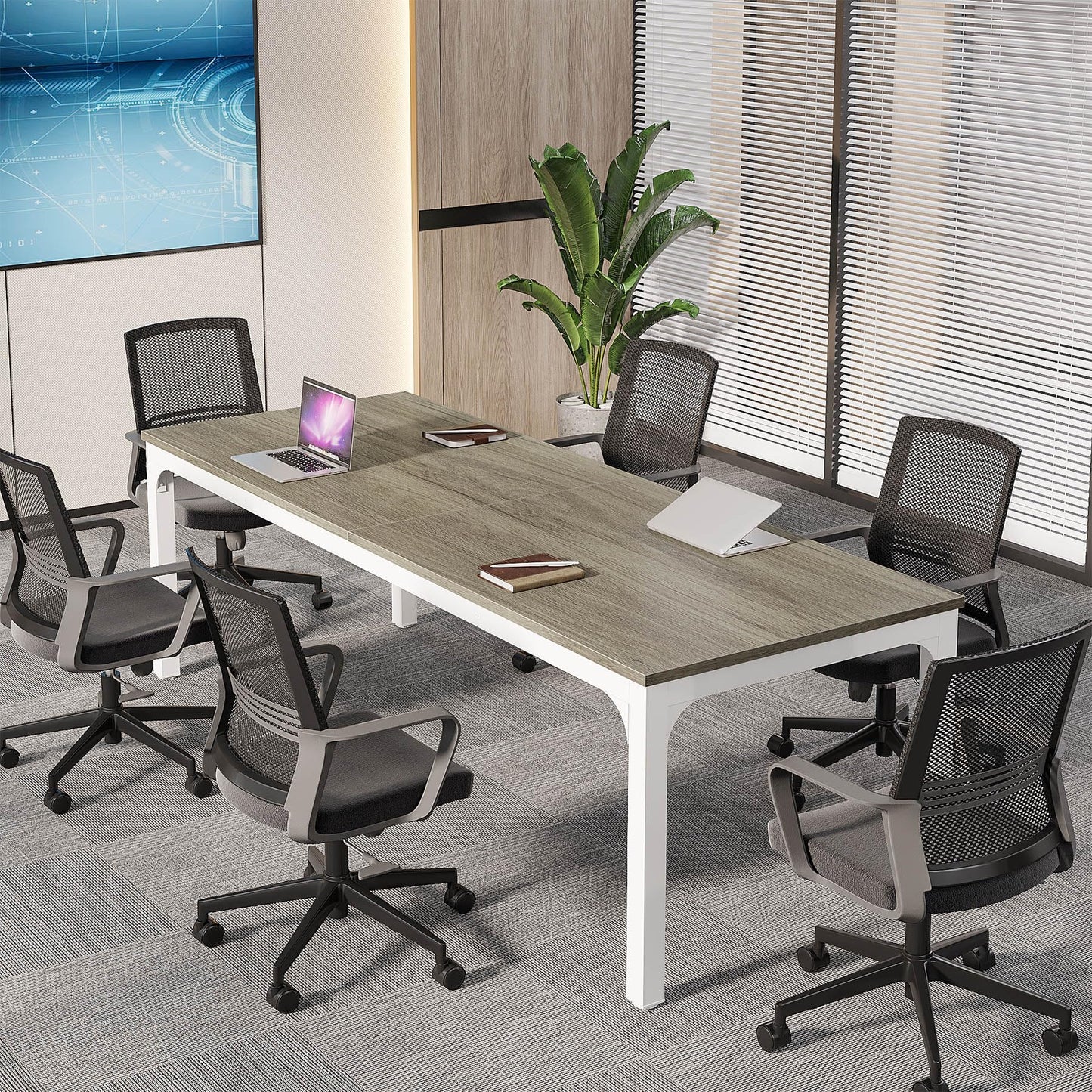 Tribesigns 6.5 FT Conference Room Table, 78.74" W x 27.56" D Large Office Conference Table, Modern Seminar Meeting Table Desk for Boardroom, Meeting Room (1, Rustic Brown)