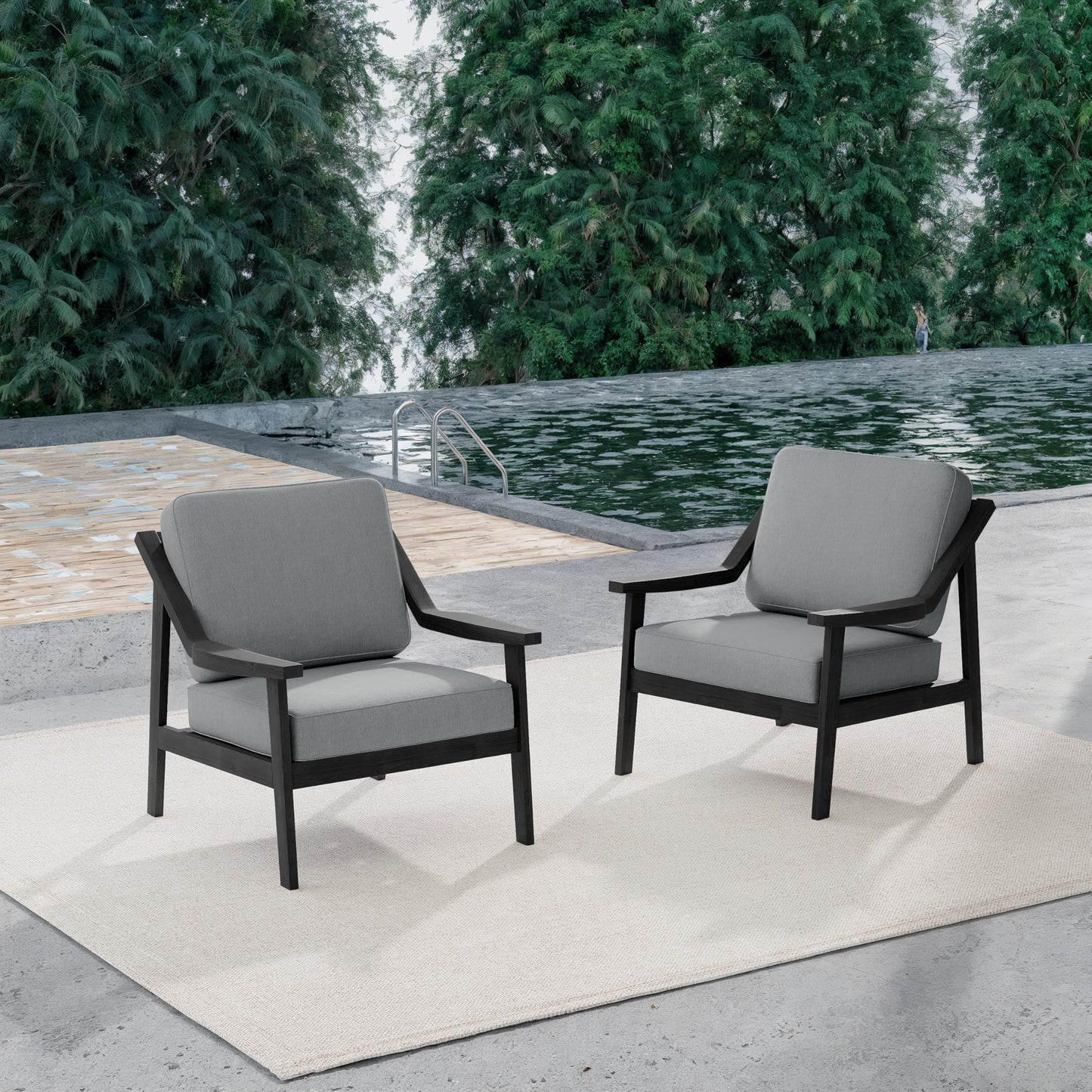 Outdoor Patio Furniture Set, 2 Piece Outdoor Patio Sofa Armchairs with Washable Thick Cushions, All-Weather Solid Wood Patio Bistro Set for Porch, Balcony, Natural Frame & Beige Cushion