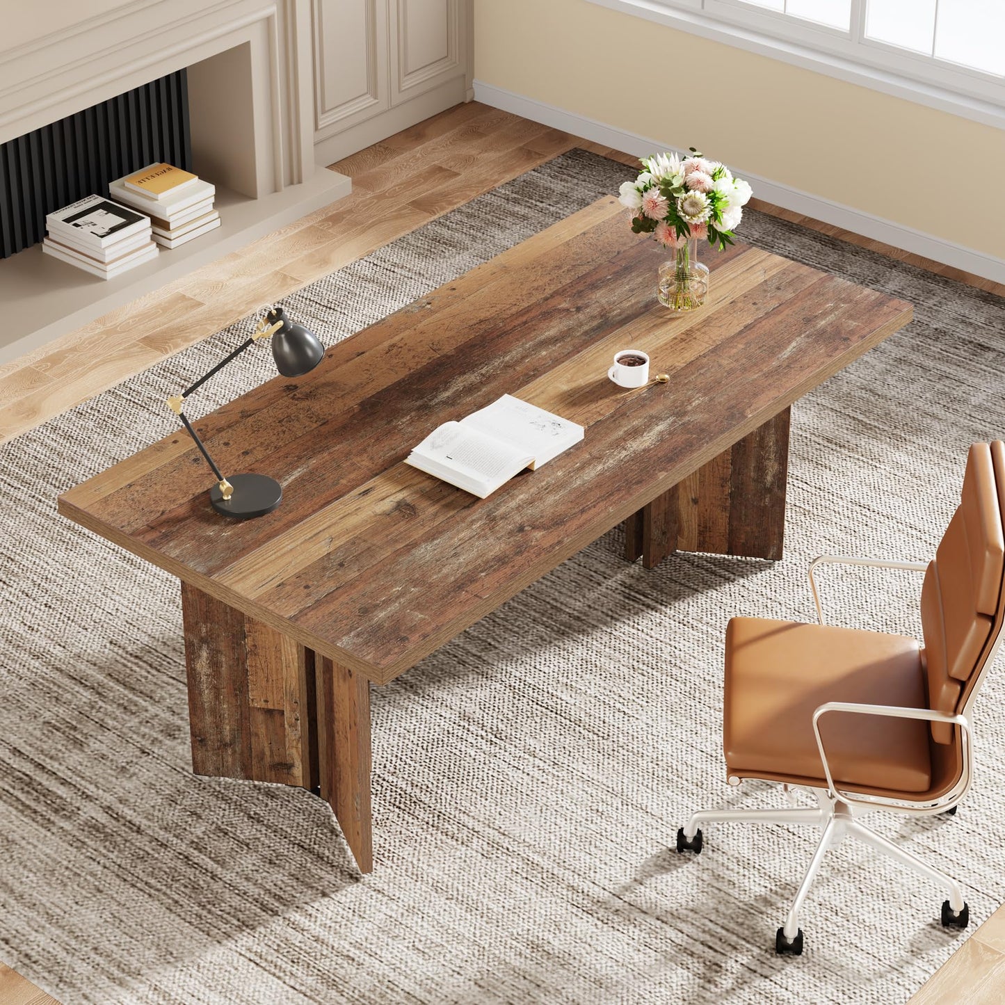 Tribesigns 63-inch Executive Desk, Vintage Home Office Computer Desk with Large Tabletop, Farmhouse Wood Writing Conference Table Workstation for Office, Study, Walnut Brown