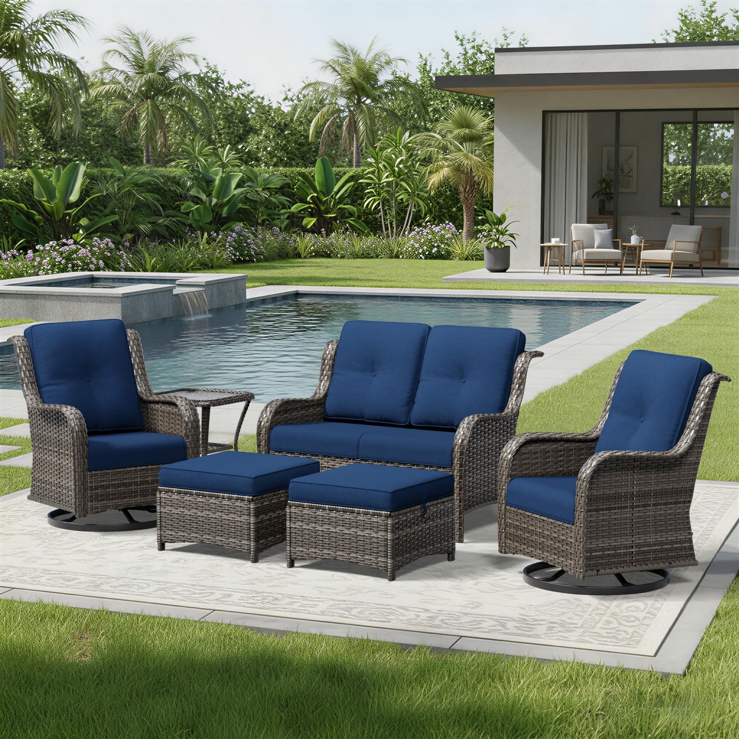Joyside Patio Chairs Set of 2, Wicker Patio Furniture with High Back, Deep Seating, Wide Armrest, Thickened Cushions, Outdoor Rattan Furniture for Deck, Porch Use