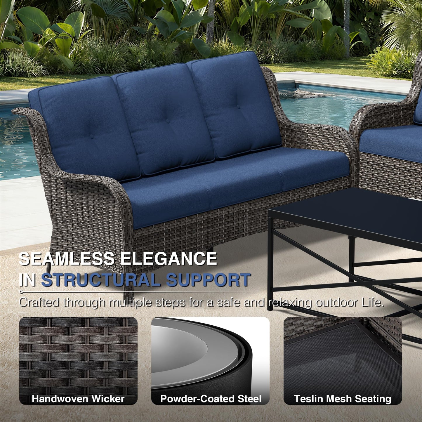 Joyside Outdoor Patio Couch, 3 Seater Outdoor Wicker Sofa with High Back, Deep Seating, Wide Armrest, Thickened Cushions, Patio Sofa for Deck, Porch Use