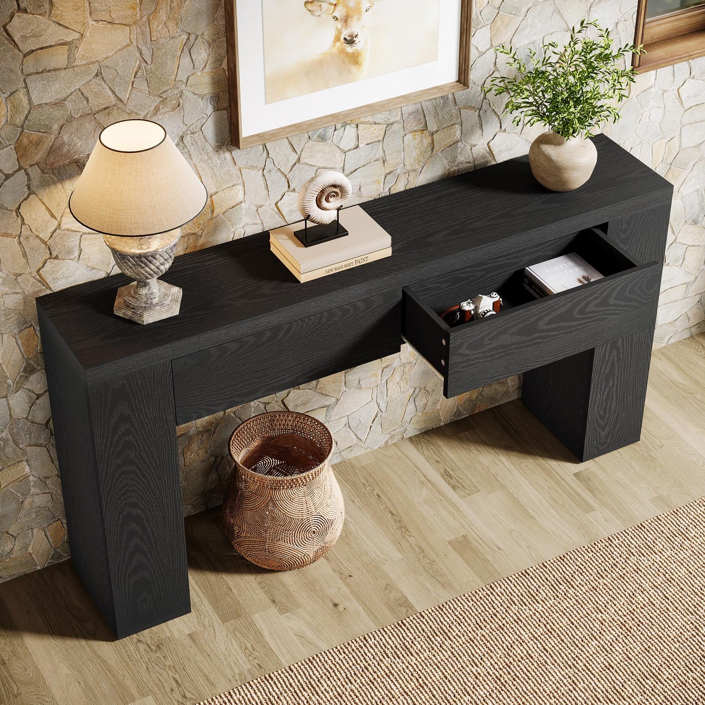 Tribesigns 63-Inch Console Table, Farmhouse Entryway Table with 2 Drawers and Sturdy Legs for Hallway, Living Room, Foyer, Easy Assembly (Black)