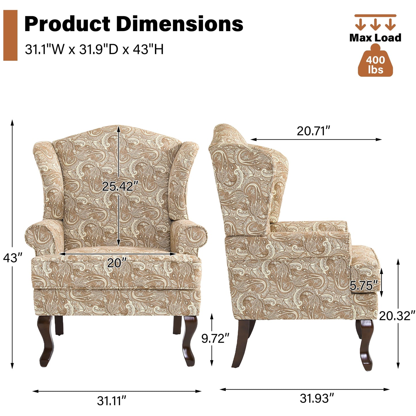High Back Accent Chair, Comfy Upholstered Fabric Armchair for Living Room, Mid Century Modern Club Accent Chair with Curved Armrests and Solid Legs, Single Sofa Reading Chair for Bedroom, Cranberry