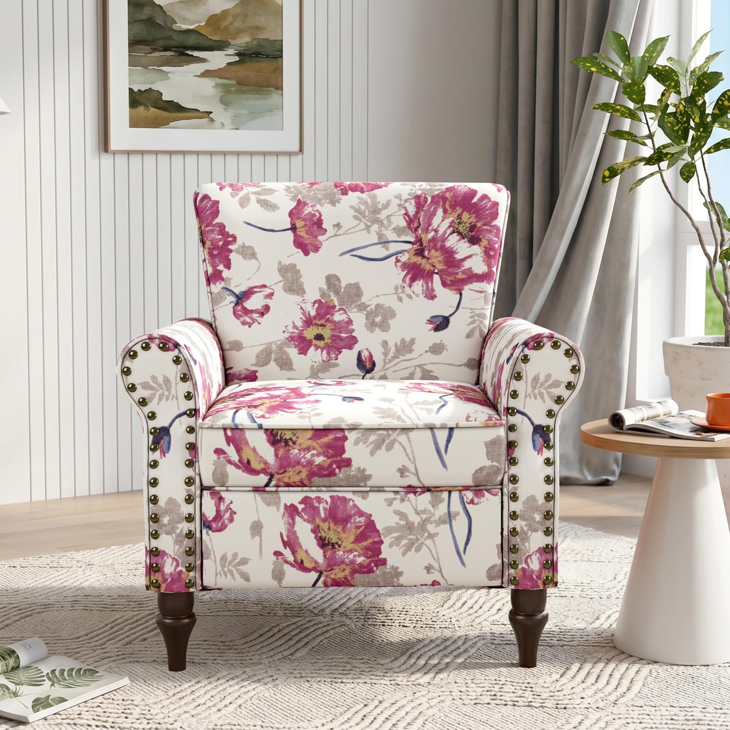 Wingback Accent Chairs Set of 2, Mid-Century Modern Upholstered Armchair Living Room Chair with Nailhead Trim & Rolled Armrest, Comfy Lounge Chair Single Sofa Chair for Bedroom, Light Blue