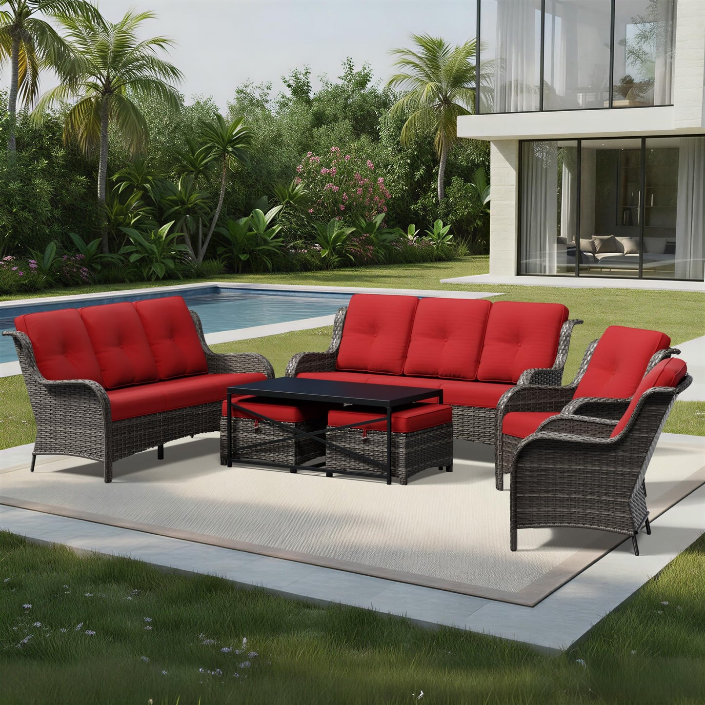 Joyside Patio Chairs Set of 2, Wicker Patio Furniture with High Back, Deep Seating, Wide Armrest, Thickened Cushions, Outdoor Rattan Furniture for Deck, Porch Use