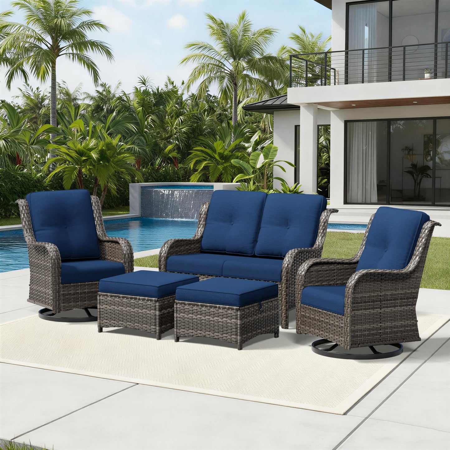 Joyside Patio Chairs Set of 2, Wicker Patio Furniture with High Back, Deep Seating, Wide Armrest, Thickened Cushions, Outdoor Rattan Furniture for Deck, Porch Use