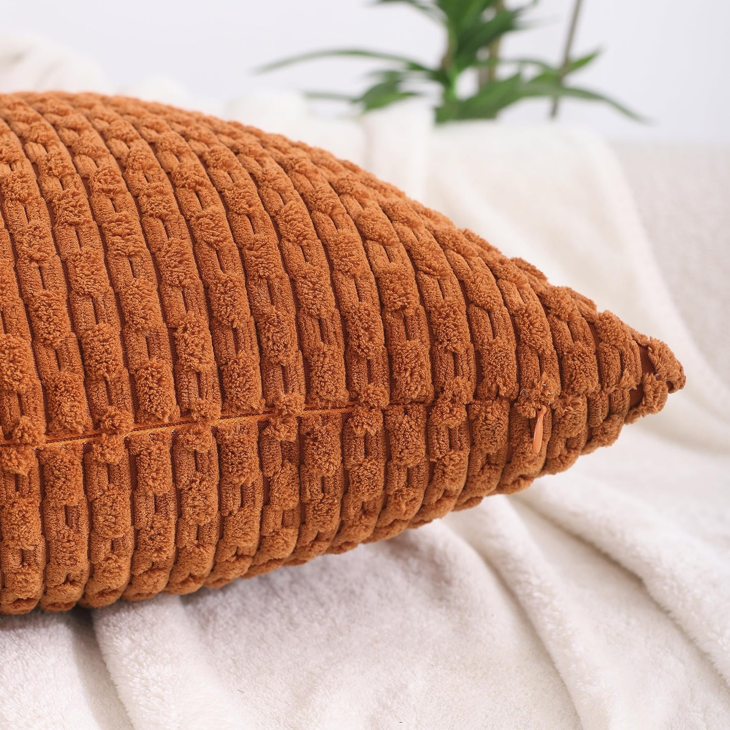 VAKADO Couch Throw Pillow Covers 16x16 Set of 4 Decorative Neutral Corduroy Boho Rustic Farmhouse Cushion Case Square for Home Decor Sofa Living Room Bed
