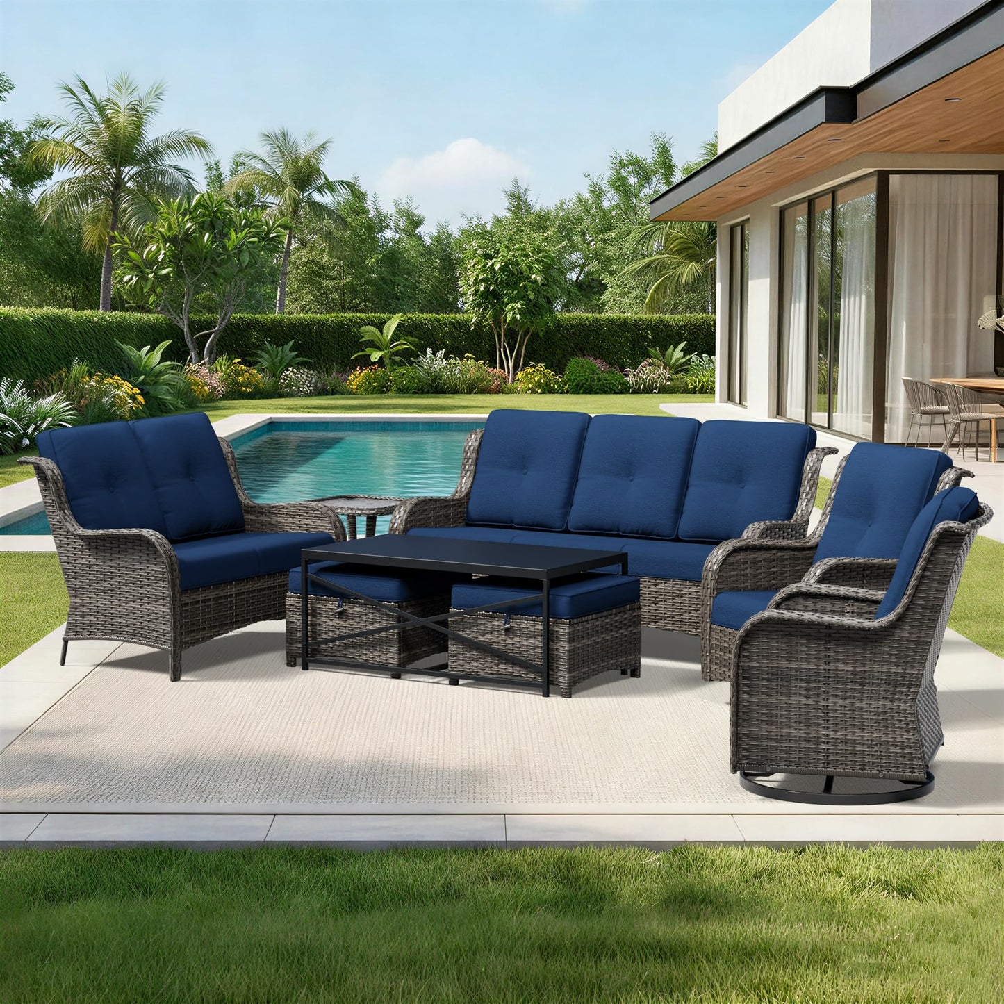 Joyside Patio Chairs Set of 2, Wicker Patio Furniture with High Back, Deep Seating, Wide Armrest, Thickened Cushions, Outdoor Rattan Furniture for Deck, Porch Use