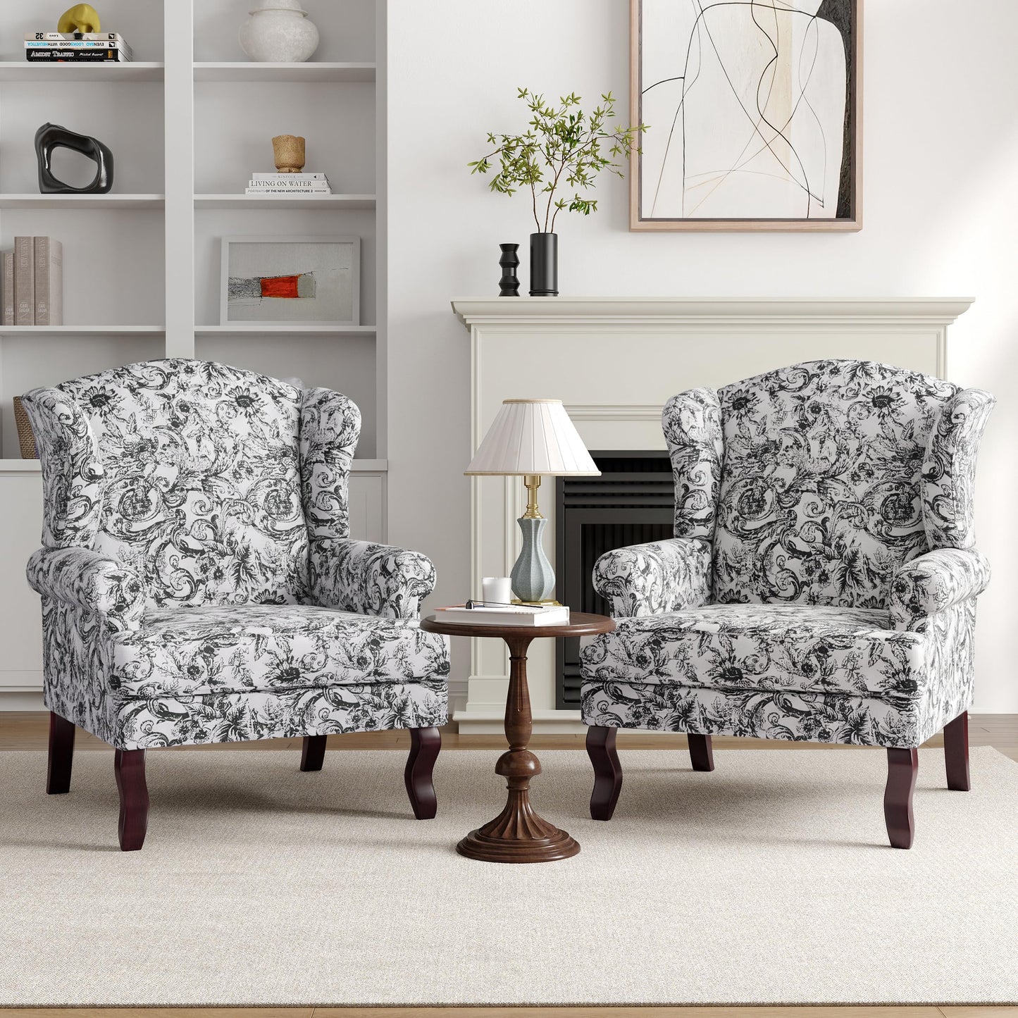 High Back Accent Chair, Comfy Upholstered Fabric Armchair for Living Room, Mid Century Modern Club Accent Chair with Curved Armrests and Solid Legs, Single Sofa Reading Chair for Bedroom, Cranberry