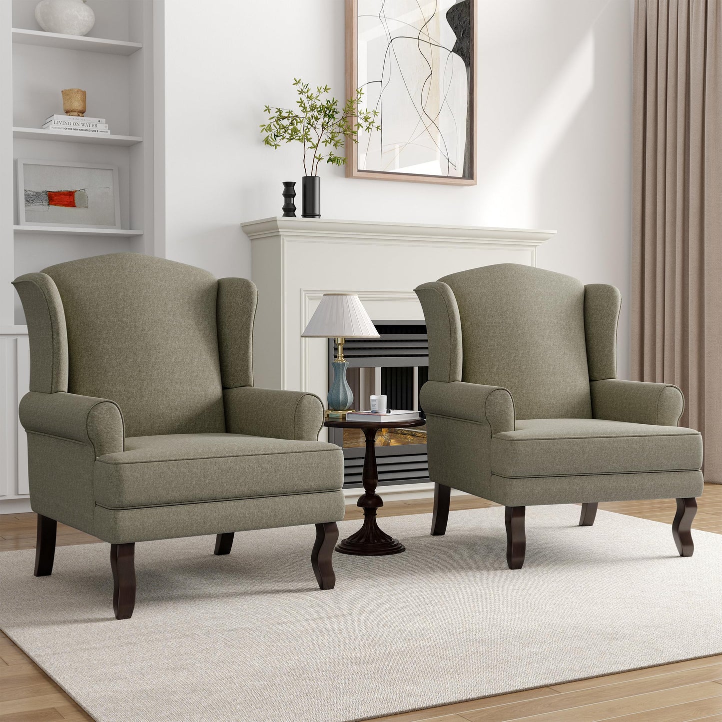 High Back Accent Chair, Comfy Upholstered Fabric Armchair for Living Room, Mid Century Modern Club Accent Chair with Curved Armrests and Solid Legs, Single Sofa Reading Chair for Bedroom, Cranberry
