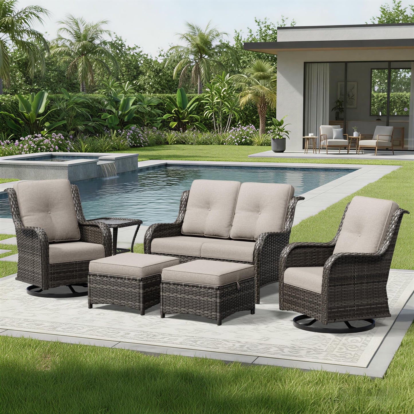 Joyside Patio Chairs Set of 2, Wicker Patio Furniture with High Back, Deep Seating, Wide Armrest, Thickened Cushions, Outdoor Rattan Furniture for Deck, Porch Use