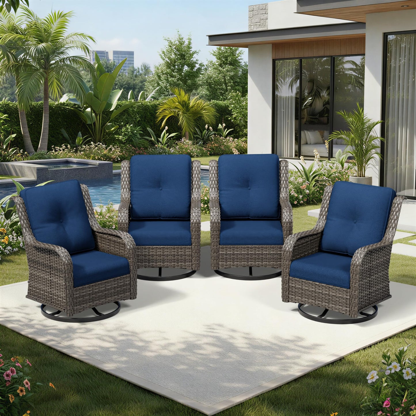 Joyside Patio Chairs Set of 2, Wicker Patio Furniture with High Back, Deep Seating, Wide Armrest, Thickened Cushions, Outdoor Rattan Furniture for Deck, Porch Use