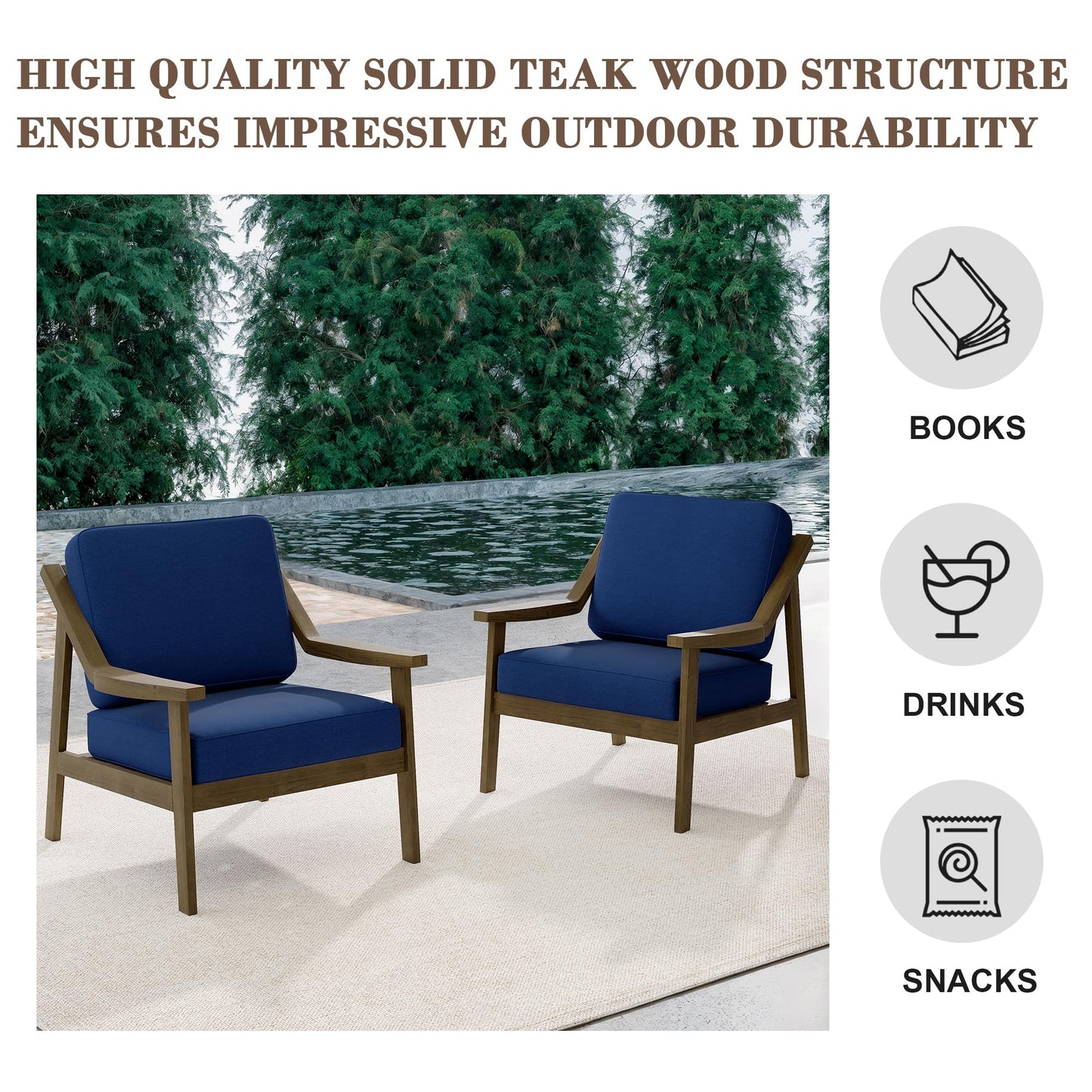 Outdoor Patio Furniture Set, 2 Piece Outdoor Patio Sofa Armchairs with Washable Thick Cushions, All-Weather Solid Wood Patio Bistro Set for Porch, Balcony, Natural Frame & Beige Cushion