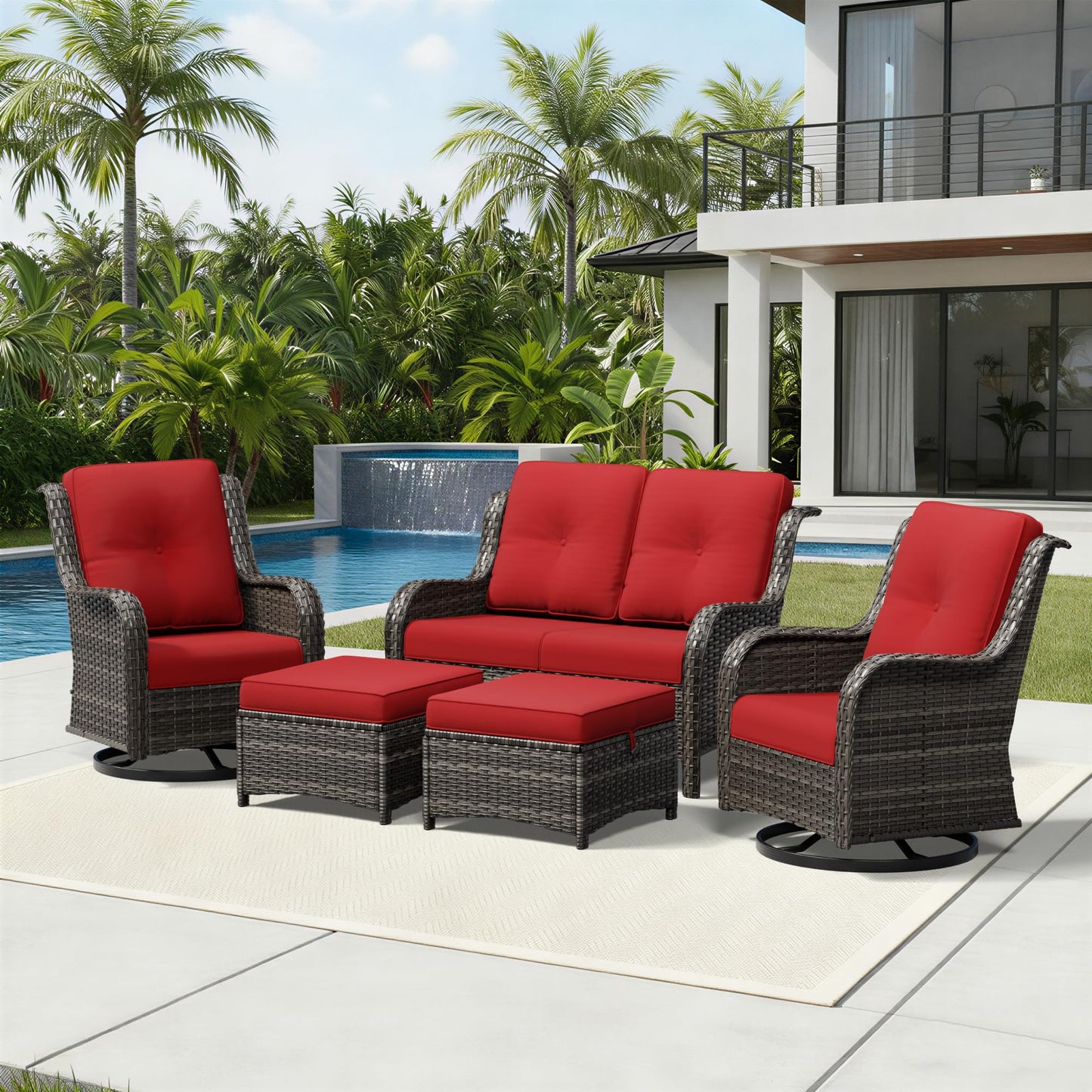 Joyside Patio Chairs Set of 2, Wicker Patio Furniture with High Back, Deep Seating, Wide Armrest, Thickened Cushions, Outdoor Rattan Furniture for Deck, Porch Use