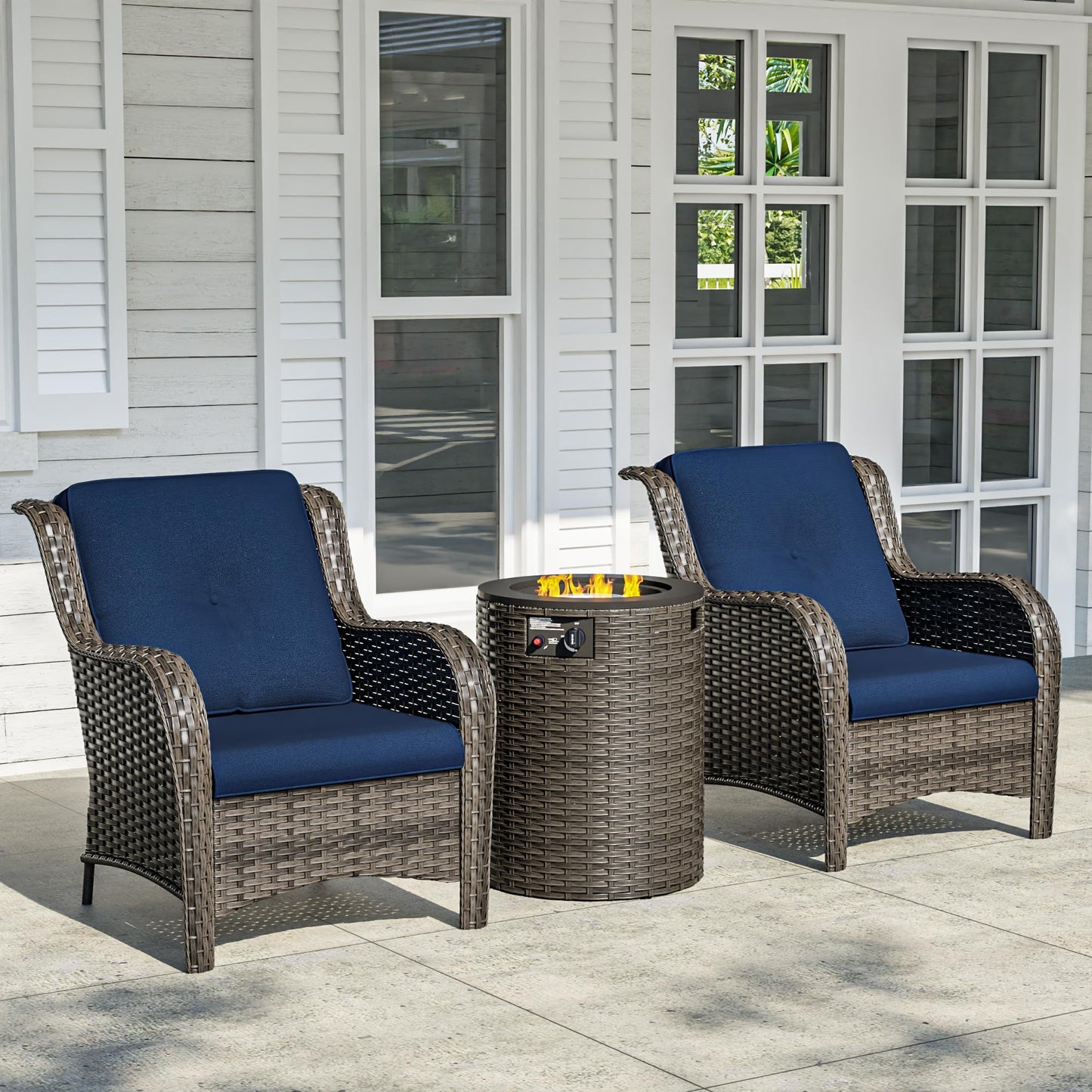 Joyside Patio Furniture Set with Fire Pit Table, 3 Piece Outdoor Wicker Conversation Sets with High Back, Thickened Cushions, Rattan Sectional for Porch, Lawn Use (Red)