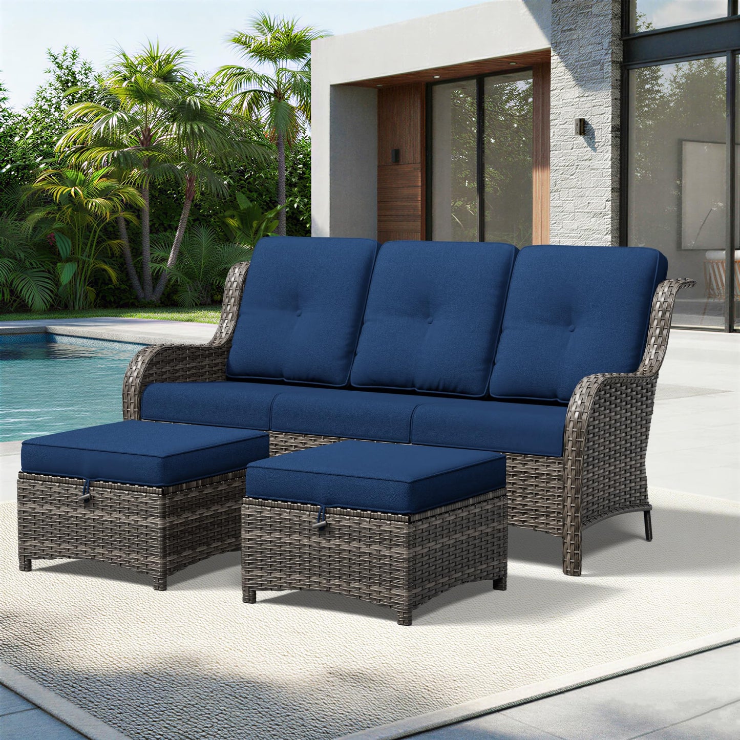 Joyside Outdoor Patio Couch, 3 Seater Outdoor Wicker Sofa with High Back, Deep Seating, Wide Armrest, Thickened Cushions, Patio Sofa for Deck, Porch Use