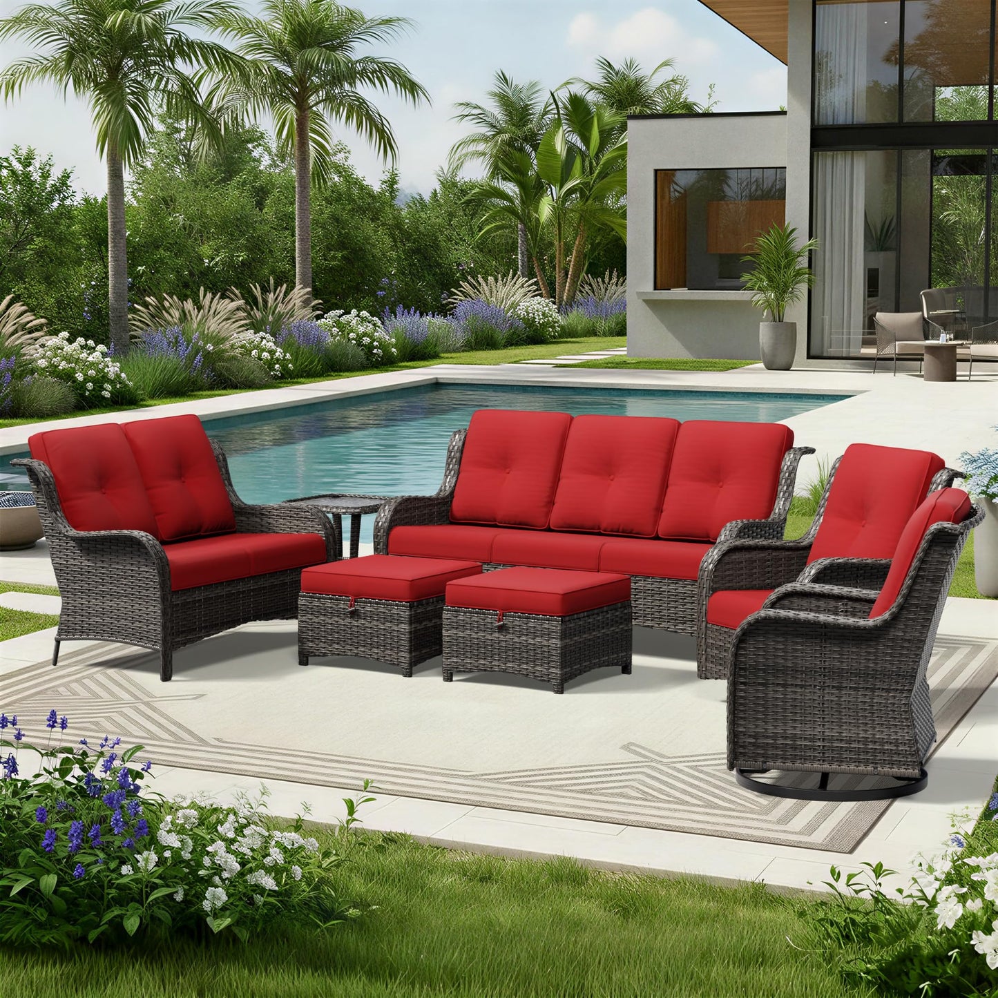 Joyside Patio Chairs Set of 2, Wicker Patio Furniture with High Back, Deep Seating, Wide Armrest, Thickened Cushions, Outdoor Rattan Furniture for Deck, Porch Use
