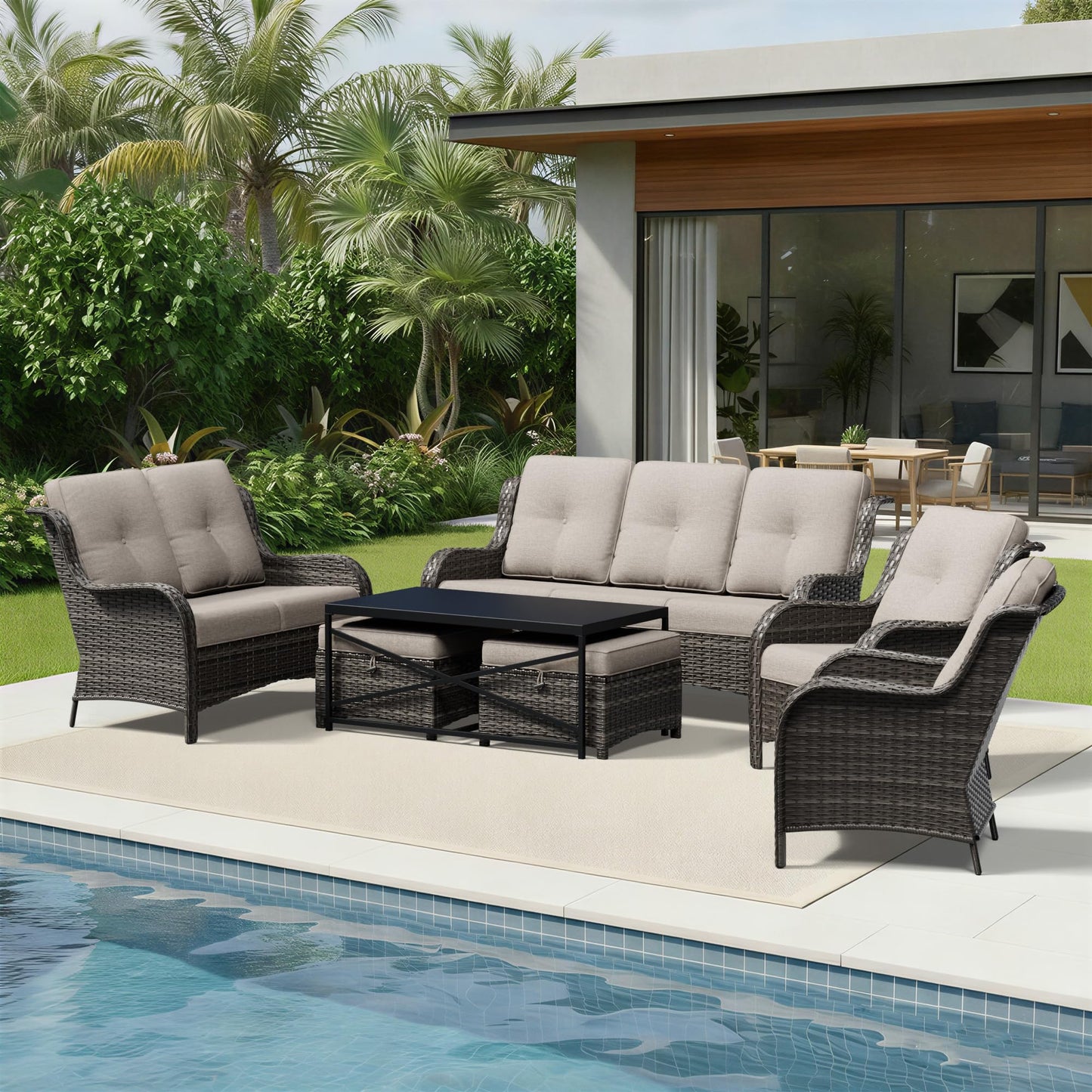 Joyside Patio Chairs Set of 2, Wicker Patio Furniture with High Back, Deep Seating, Wide Armrest, Thickened Cushions, Outdoor Rattan Furniture for Deck, Porch Use