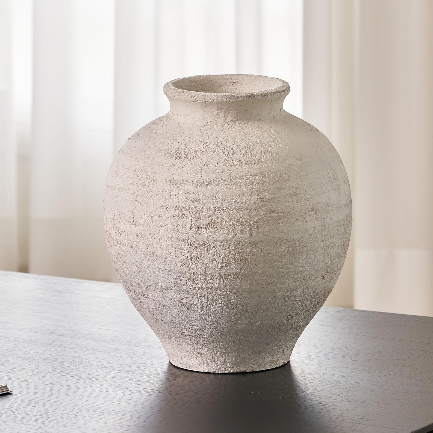 LB2 White Ceramic Large Vase, 11" Tall Zen Style, Terra Cotta Pitcher, Distressed Farmhouse Decor, Pottery Decorative Flower for Home Decor (B - White 11")