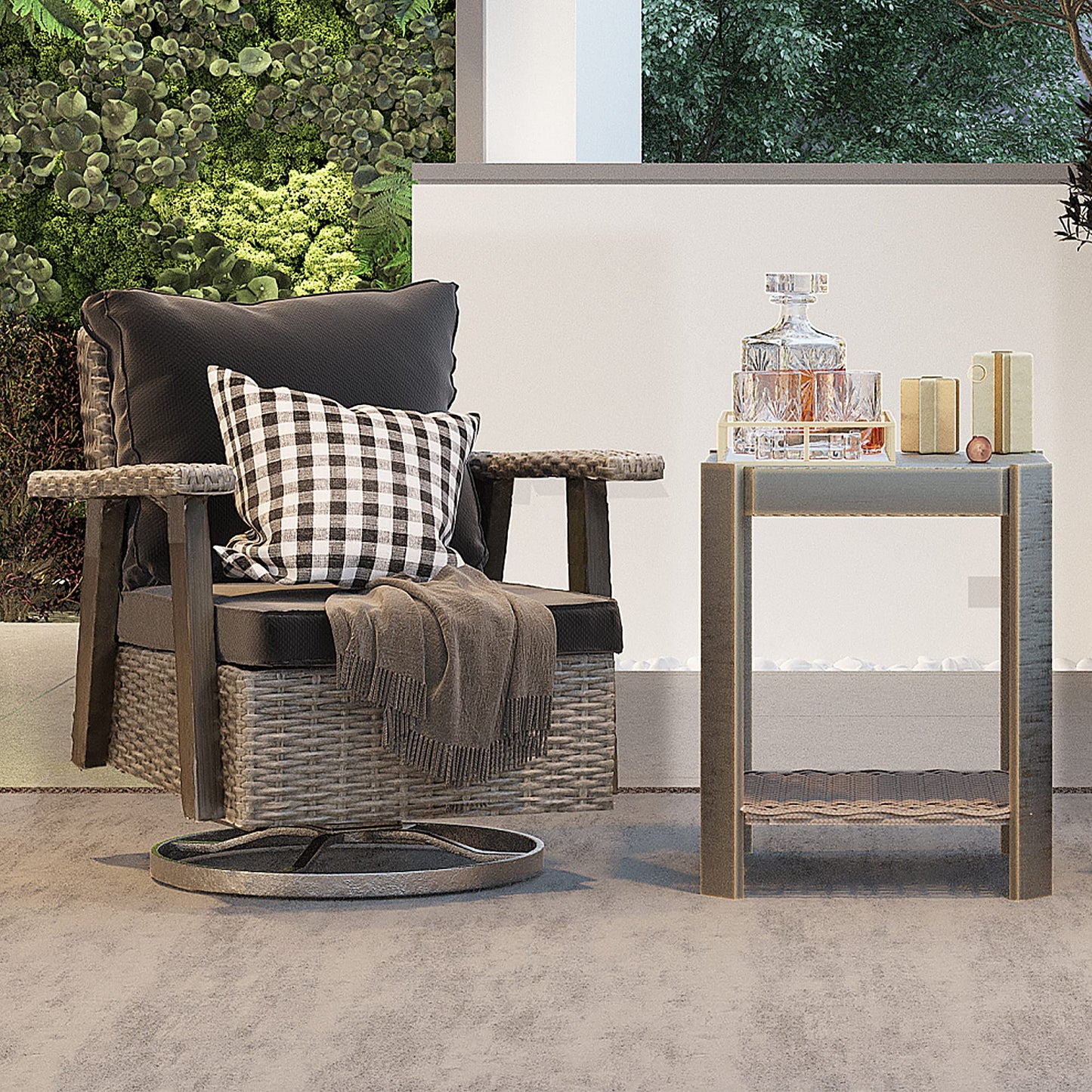 Joyside Patio Chair - Outdoor 360 Degree Swivel Rocker Chair with Durable Fabric Cushion and Ergonomic Structure, Patio Wicker Dining Chair(Grey/Dark Blue)