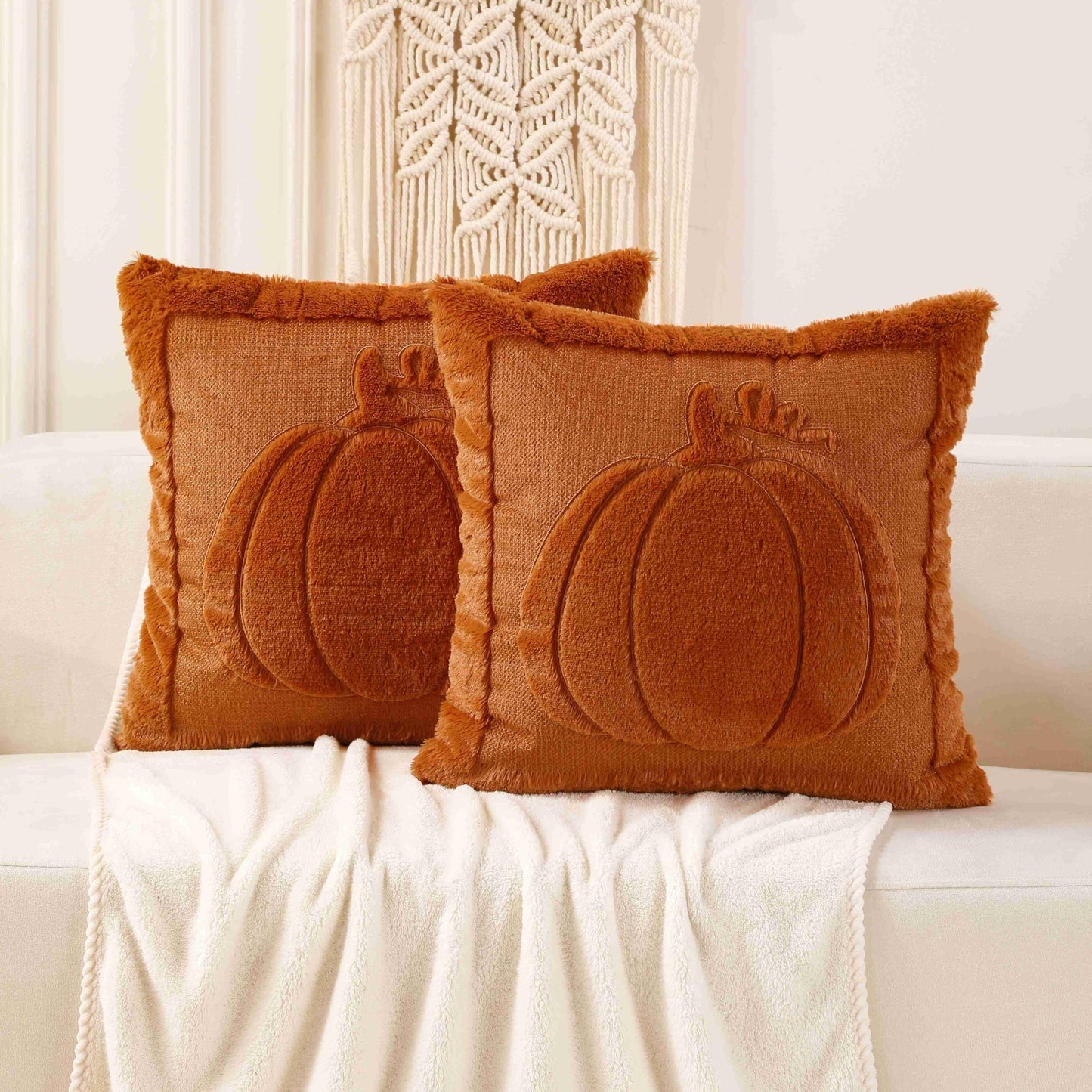 VAKADO Fall Thanksgiving Throw Pillow Covers 18x18 Set of 2 Outdoor Decoration Pumpkin Couch Orange Decorative Home Decor for Bed Sofa Bedroom Office