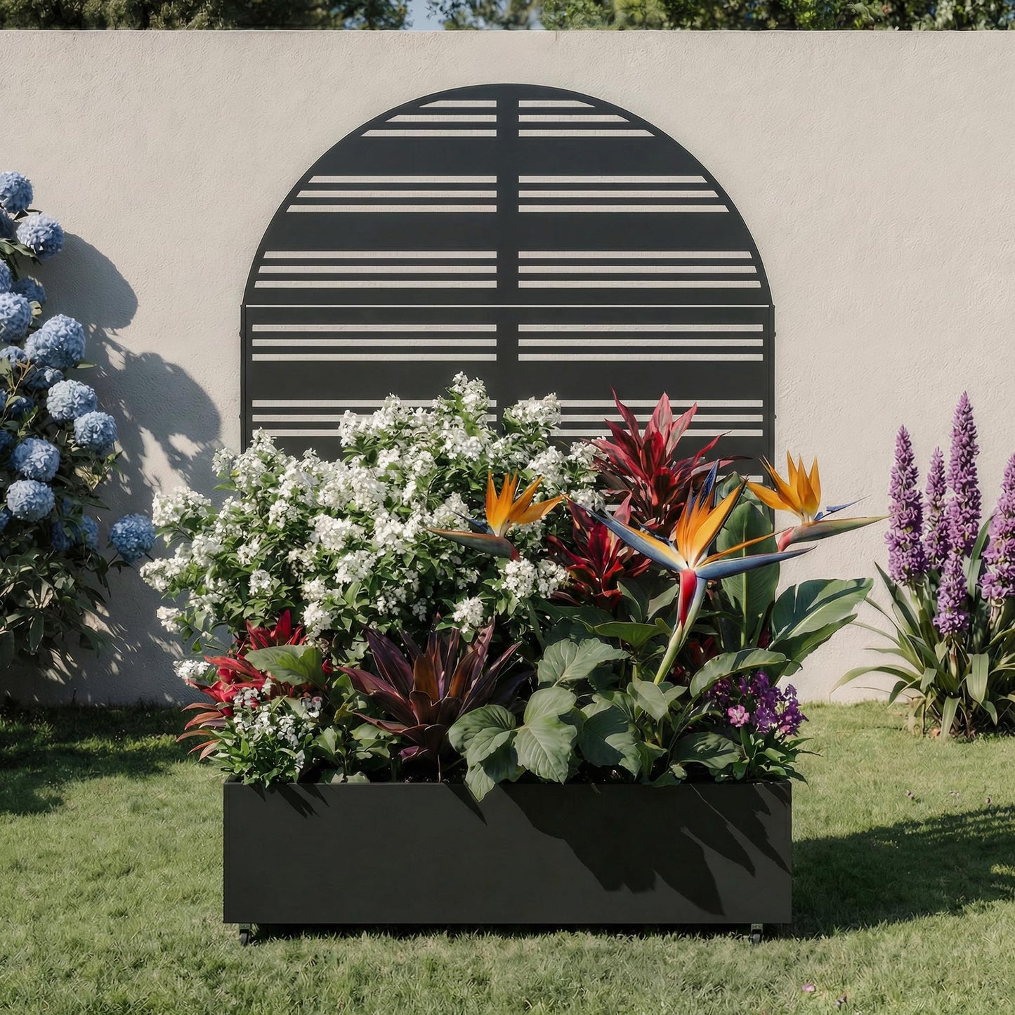 Metal Raised Garden Bed with Trellis and Wheels, 71"x47"x16" Planter Box with Privacy Screen & Drainage Holes, Arched Outdoor Garden Bed for Climbing Plants, Vegetables, Flowers (Black-Square)