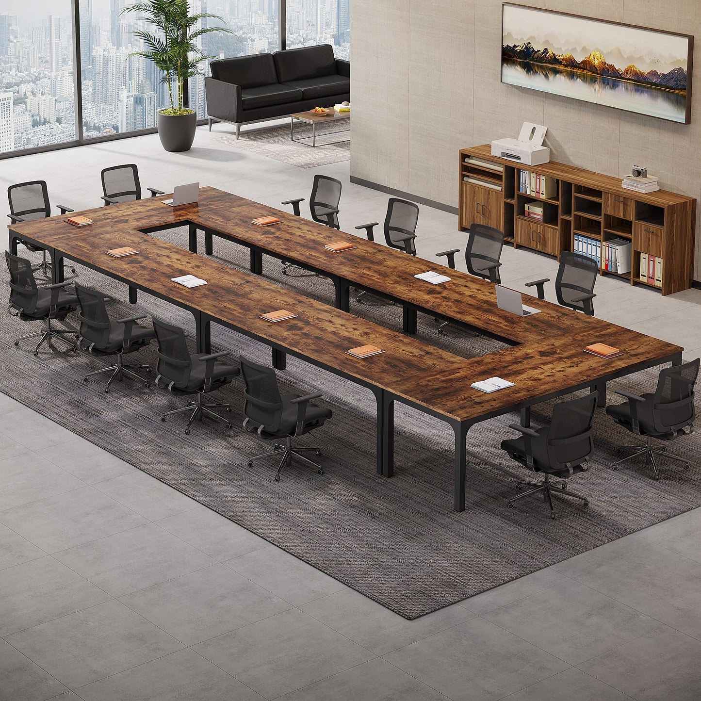 Tribesigns 6.5 FT Conference Room Table, 78.74" W x 27.56" D Large Office Conference Table, Modern Seminar Meeting Table Desk for Boardroom, Meeting Room (1, Rustic Brown)