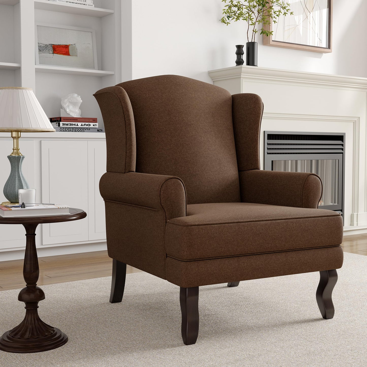 High Back Accent Chair, Comfy Upholstered Fabric Armchair for Living Room, Mid Century Modern Club Accent Chair with Curved Armrests and Solid Legs, Single Sofa Reading Chair for Bedroom, Cranberry