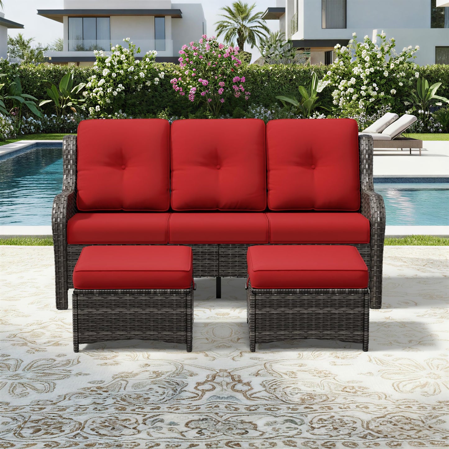 Joyside Outdoor Patio Couch, 3 Seater Outdoor Wicker Sofa with High Back, Deep Seating, Wide Armrest, Thickened Cushions, Patio Sofa for Deck, Porch Use