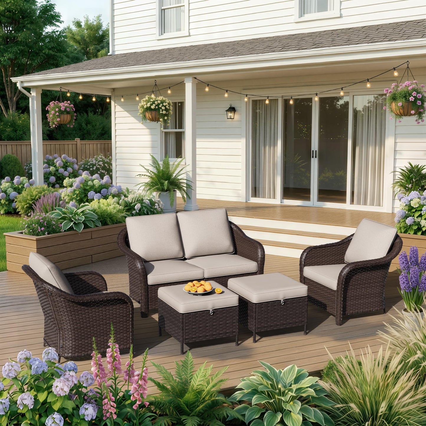 55 inch Outdoor Wicker 2 Seater Sofa, All-Weather Use Patio Rattan Loveseat with Seat and Back Cushion, Ideal for Porch, Backyard, Balcony, Poolside, Blue