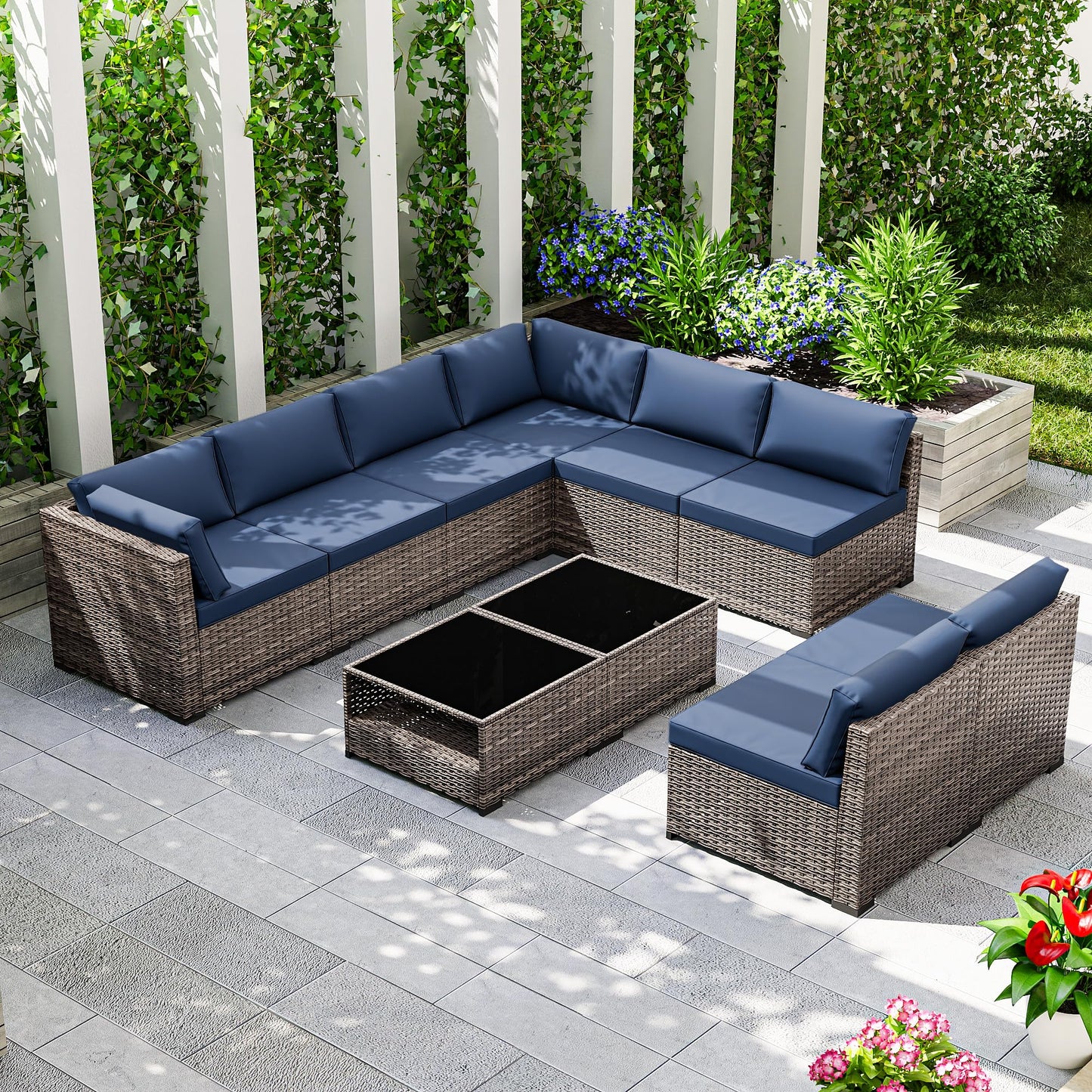 Joyside 5-Piece Patio Furniture Set, Rattan Outdoor Sectional Wicker Patio Conversation Set with Cushions and Coffee Table