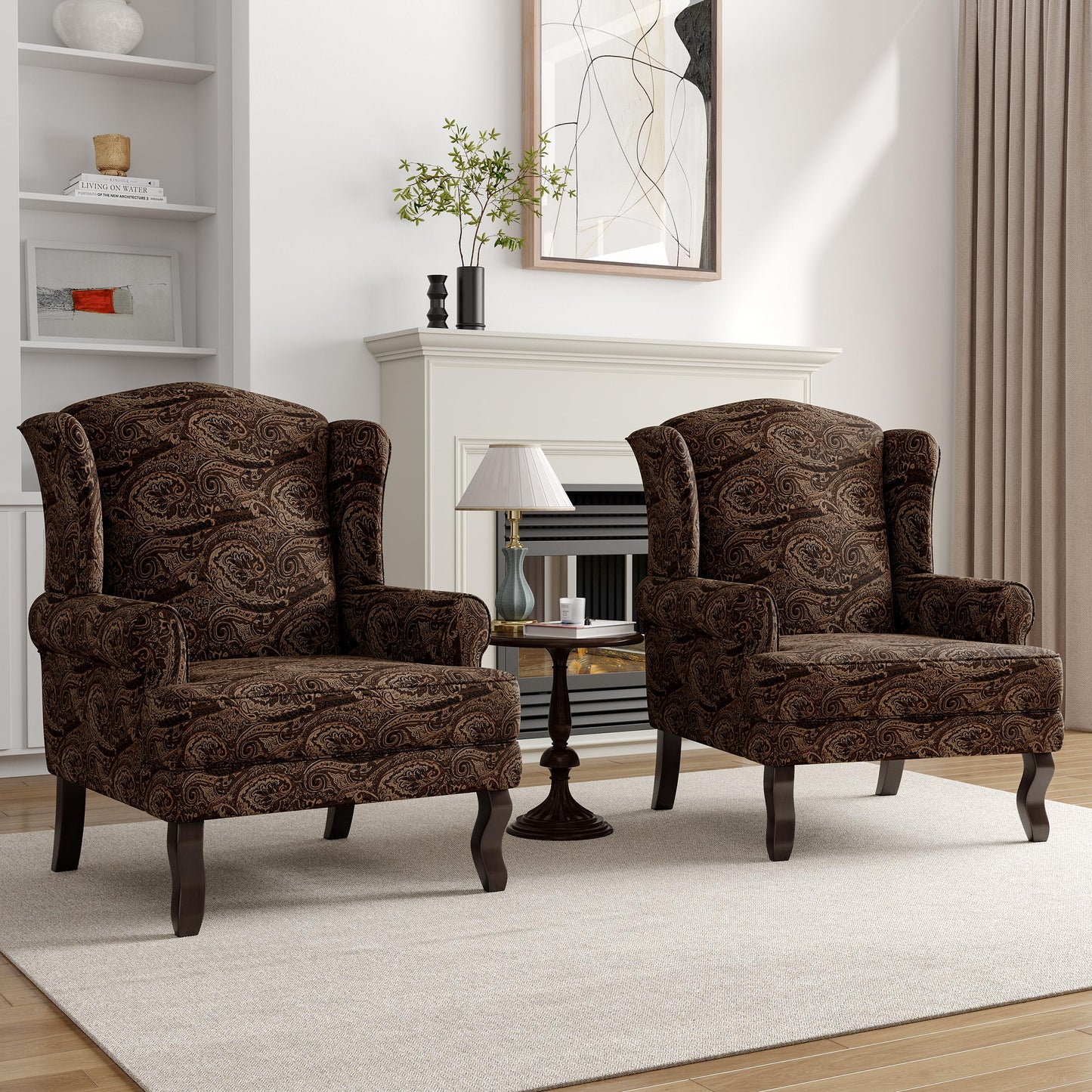 High Back Accent Chair, Comfy Upholstered Fabric Armchair for Living Room, Mid Century Modern Club Accent Chair with Curved Armrests and Solid Legs, Single Sofa Reading Chair for Bedroom, Cranberry