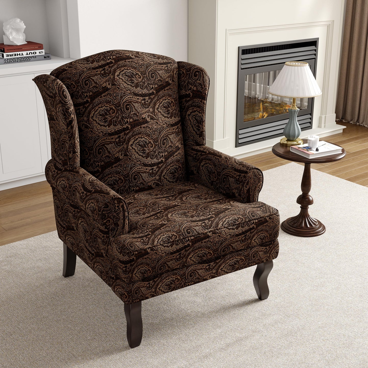 High Back Accent Chair, Comfy Upholstered Fabric Armchair for Living Room, Mid Century Modern Club Accent Chair with Curved Armrests and Solid Legs, Single Sofa Reading Chair for Bedroom, Cranberry