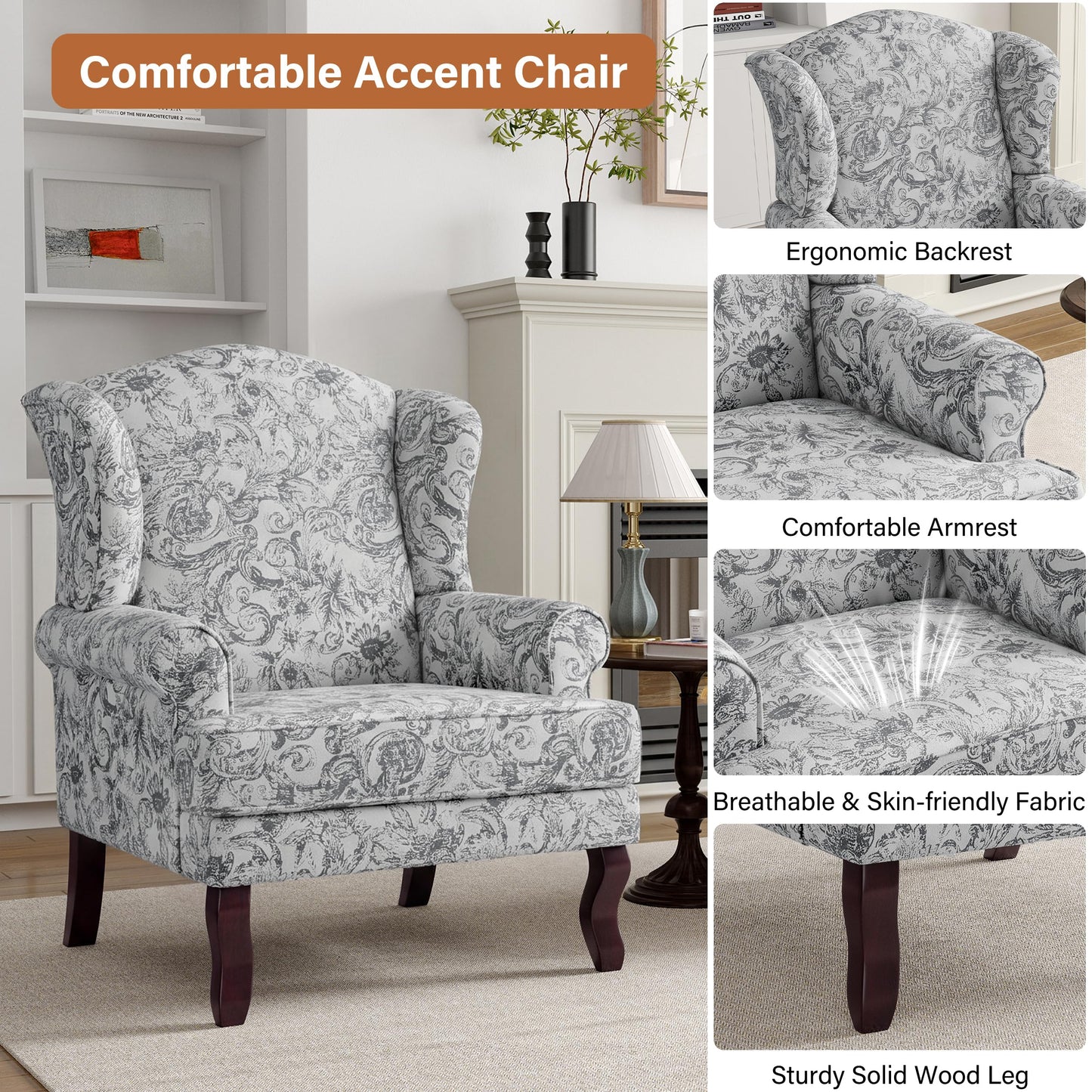 High Back Accent Chair, Comfy Upholstered Fabric Armchair for Living Room, Mid Century Modern Club Accent Chair with Curved Armrests and Solid Legs, Single Sofa Reading Chair for Bedroom, Cranberry